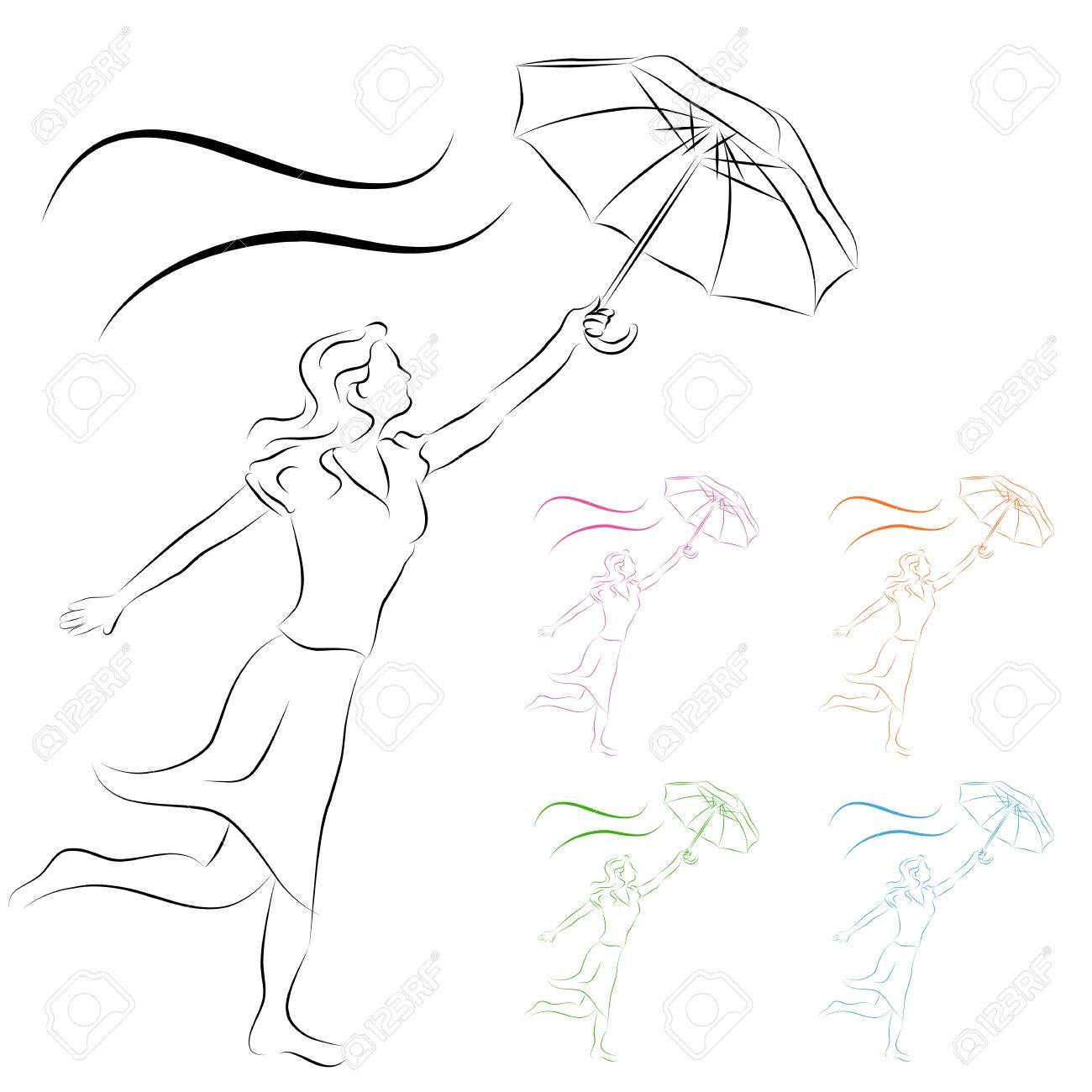 Una Imagen De Una Un Dibujo De Líneas De Paraguas. Ilustraciones Vectoriales, Clip Art Vectorizado Libre De Derechos. Image 9552306.