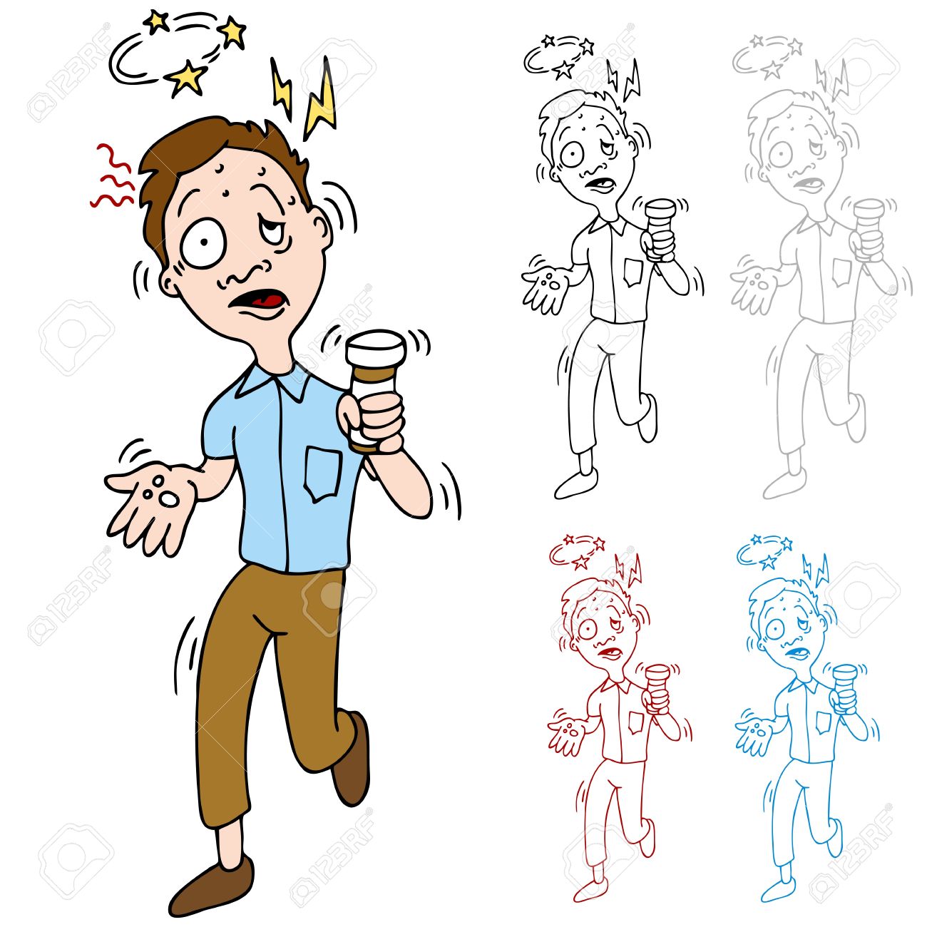 彼の薬からの副作用を経験している人のイメージ のイラスト素材 ベクタ Image