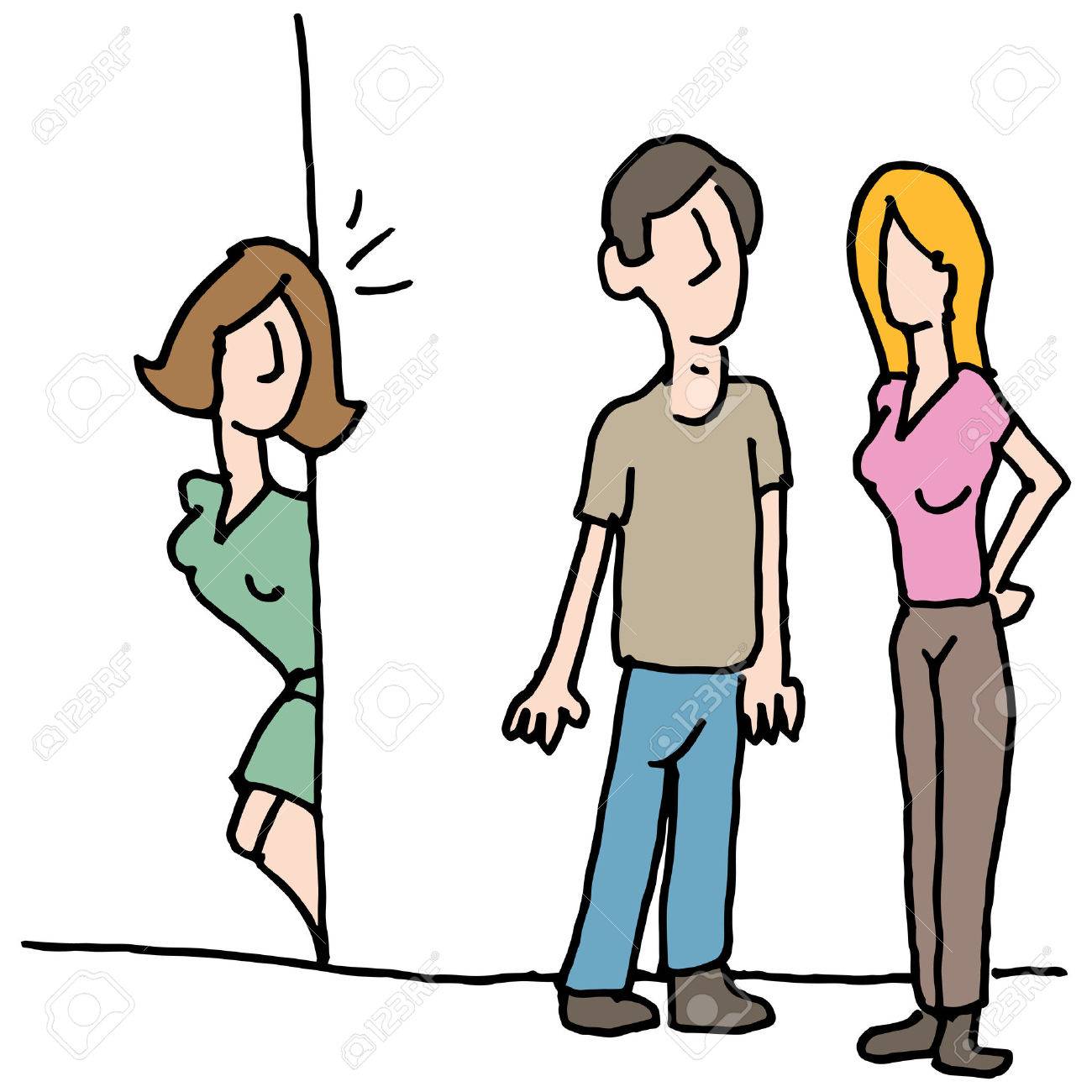 An Image Of A Woman Spying On Boyfriend