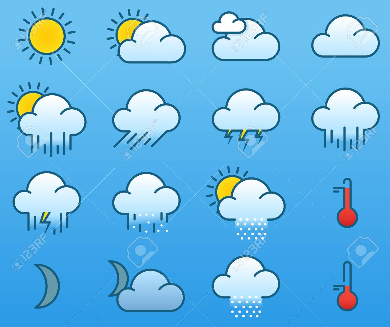Vector Illustration Of Simple Color Weather Icons Royalty Free SVG,  Cliparts, Vectors, and Stock Illustration. Image 25106332., image size:1300x1091