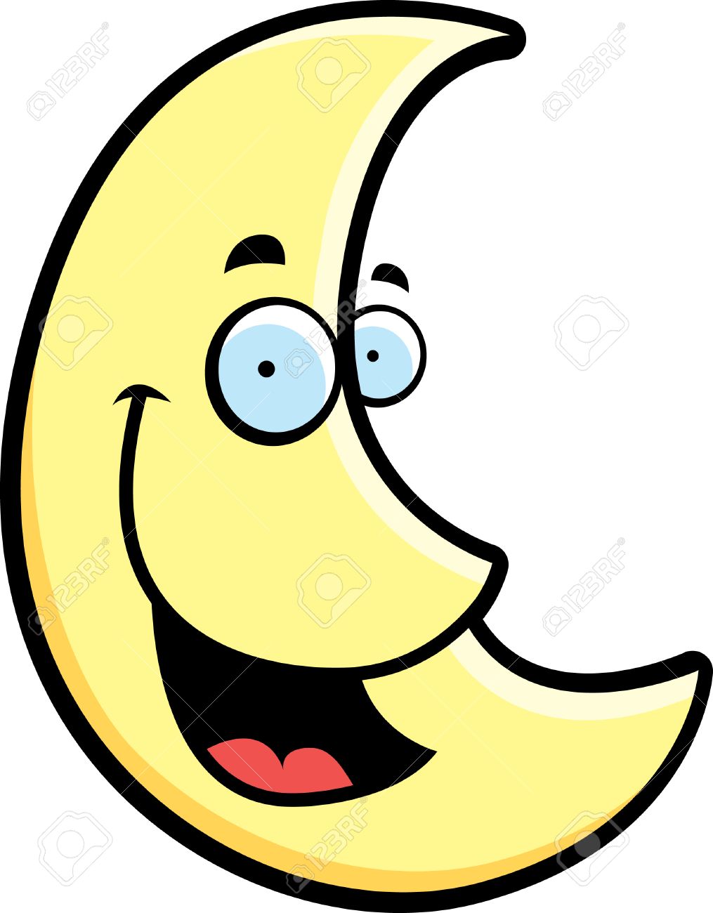A Cartoon Crescent Moon Smiling And Happy. Royalty Free SVG, Cliparts,  Vectors, And Stock Illustration. Image 26538237.