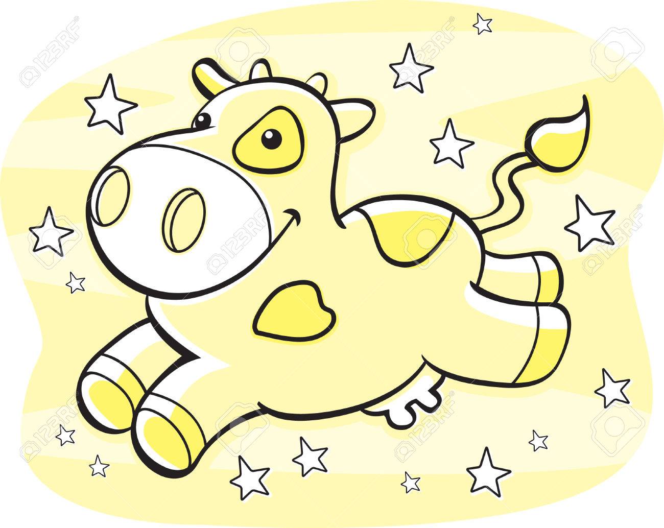 天の川で幸せな漫画黄色牛 のイラスト素材 ベクタ Image