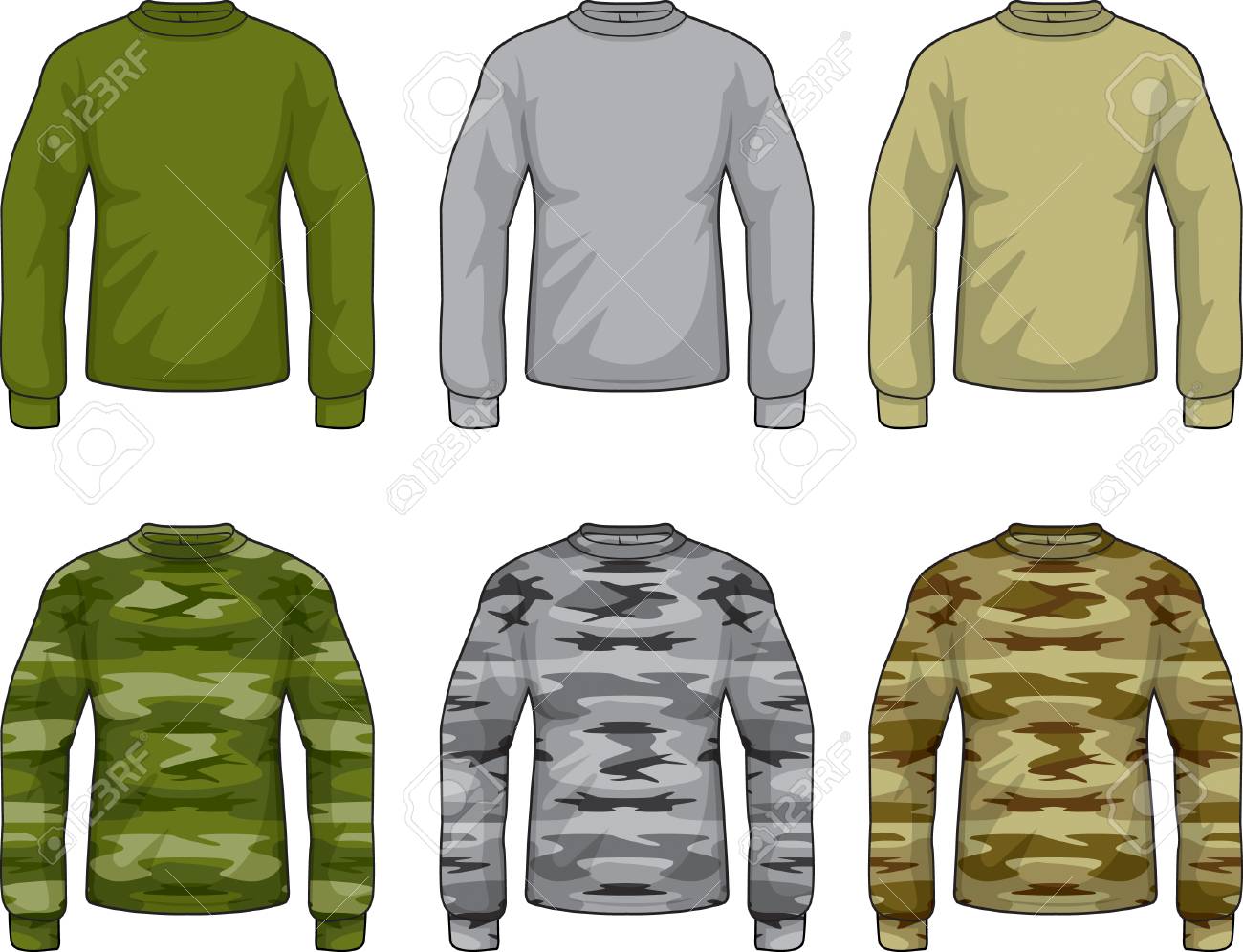 different color camo shirts