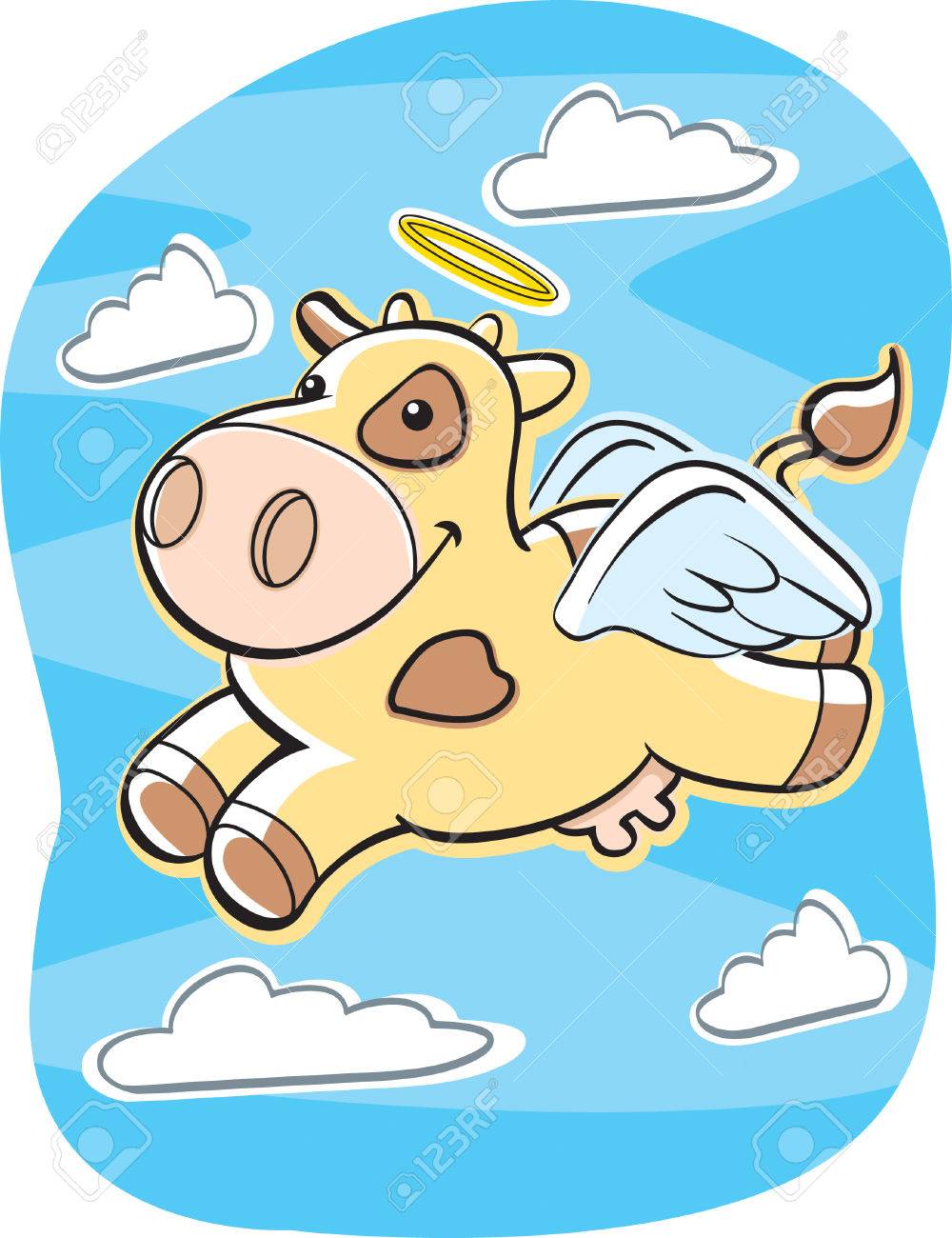 Ein Glucklich Cartoon Heilige Kuh Fliegen Mit Einem Heiligenschein Und Flugeln Lizenzfrei Nutzbare Vektorgrafiken Clip Arts Illustrationen Image 41845340