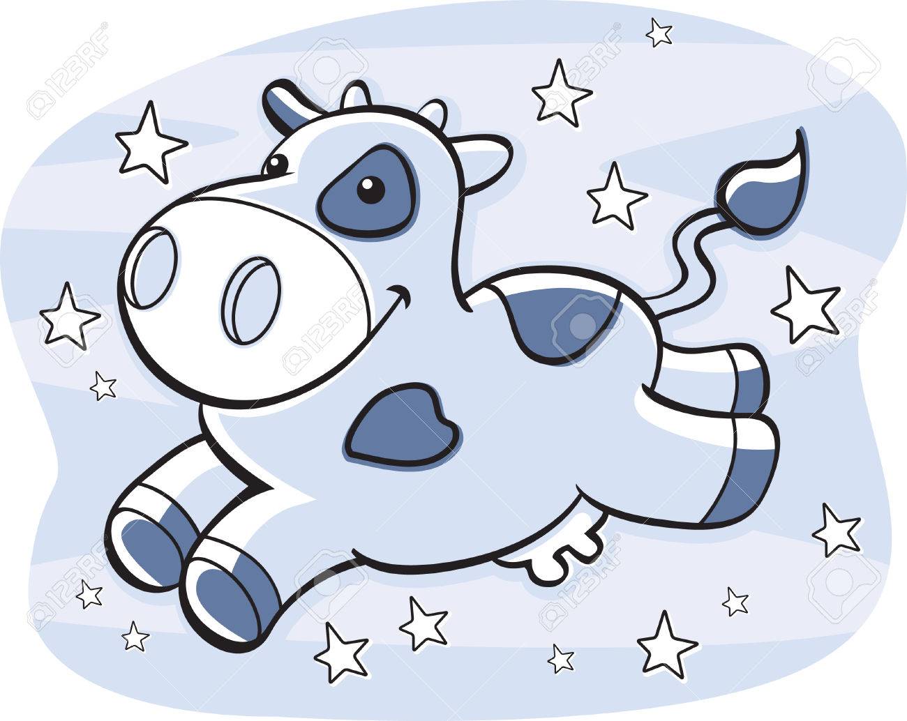 天の川の笑みを浮かべて漫画牛 のイラスト素材 ベクタ Image