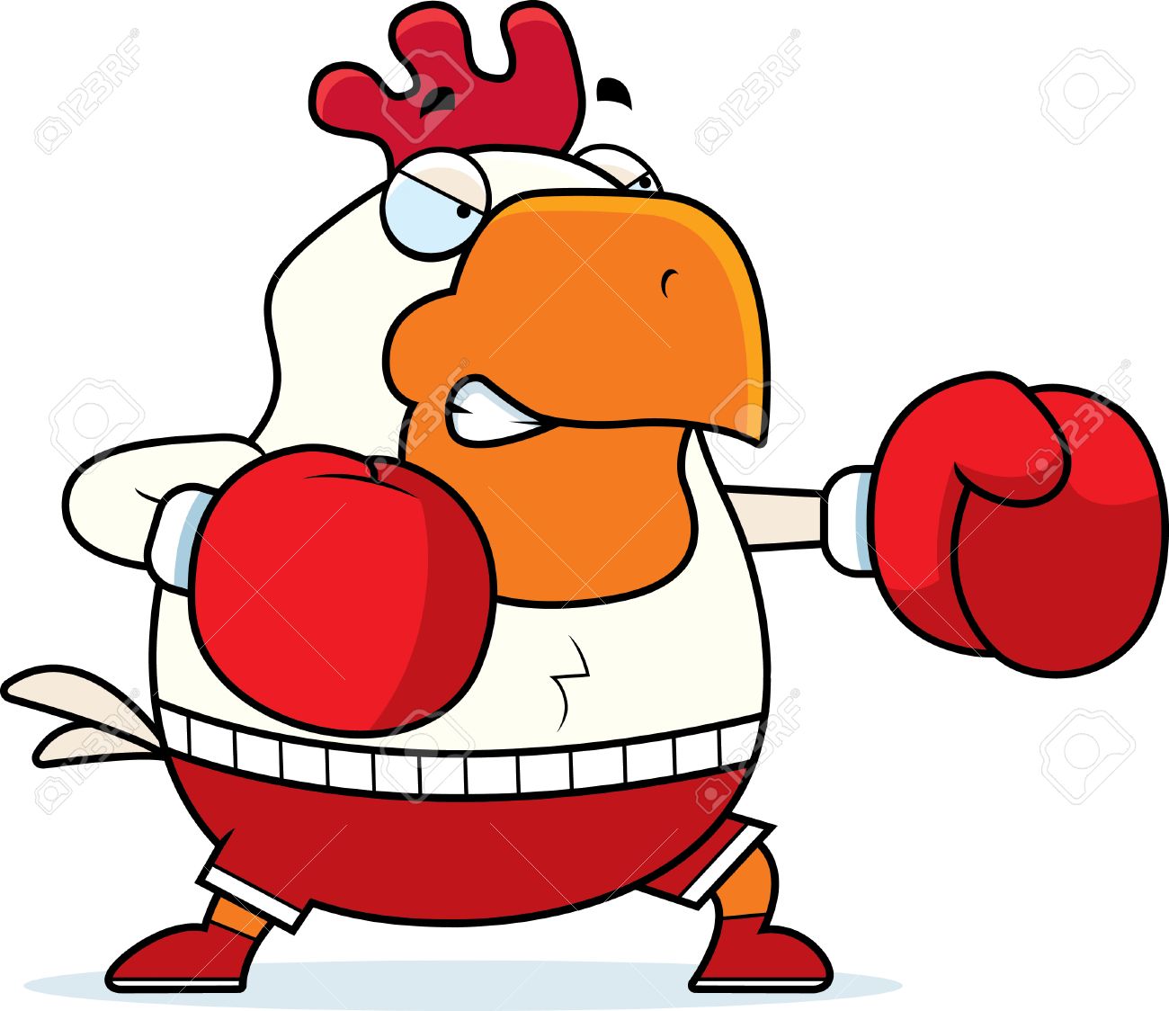 una ilustración de dibujos animados de un gallo de boxeo con guantes