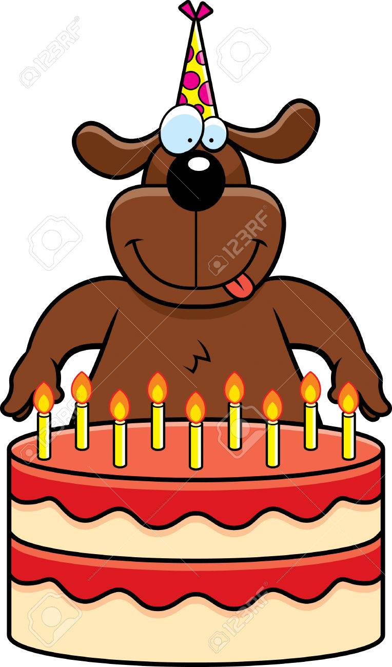 dog with birthday cake