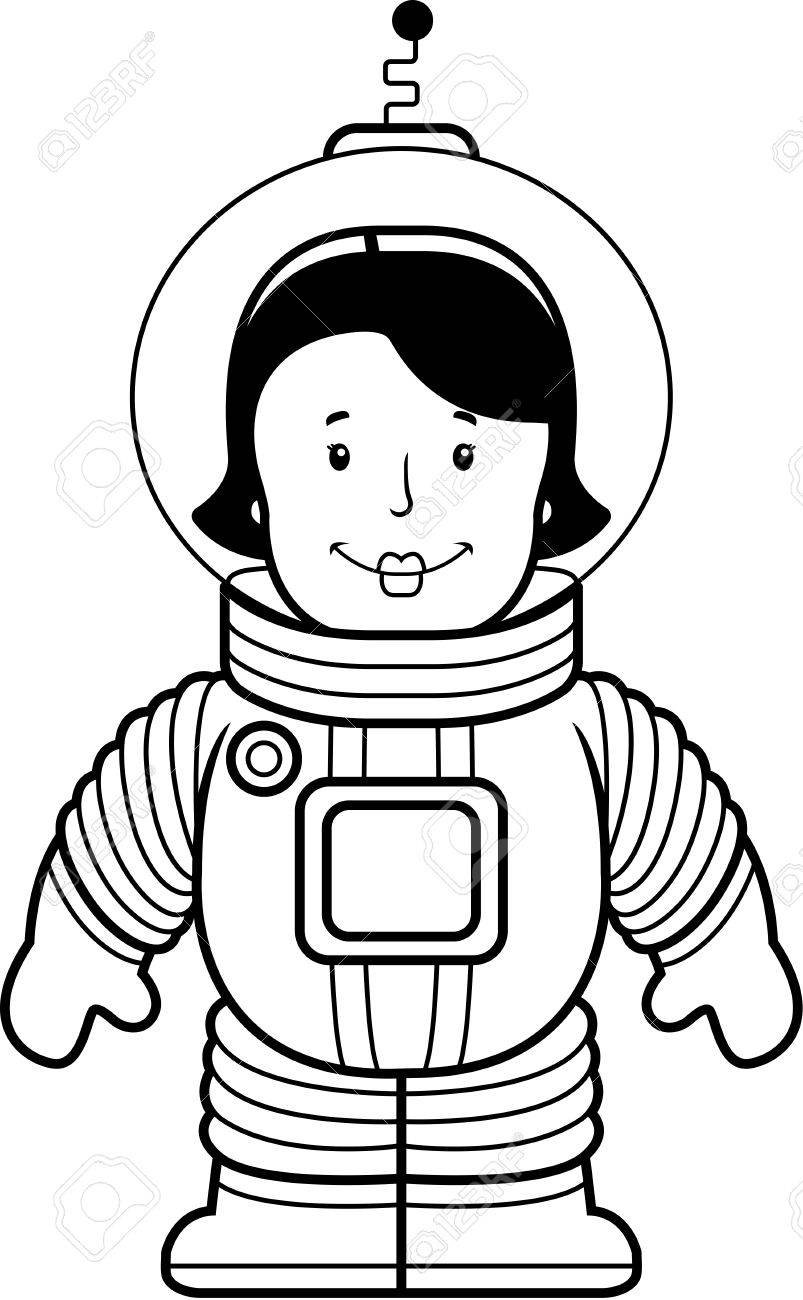宇宙服で宇宙飛行士女性幸せな漫画 のイラスト素材 ベクタ Image