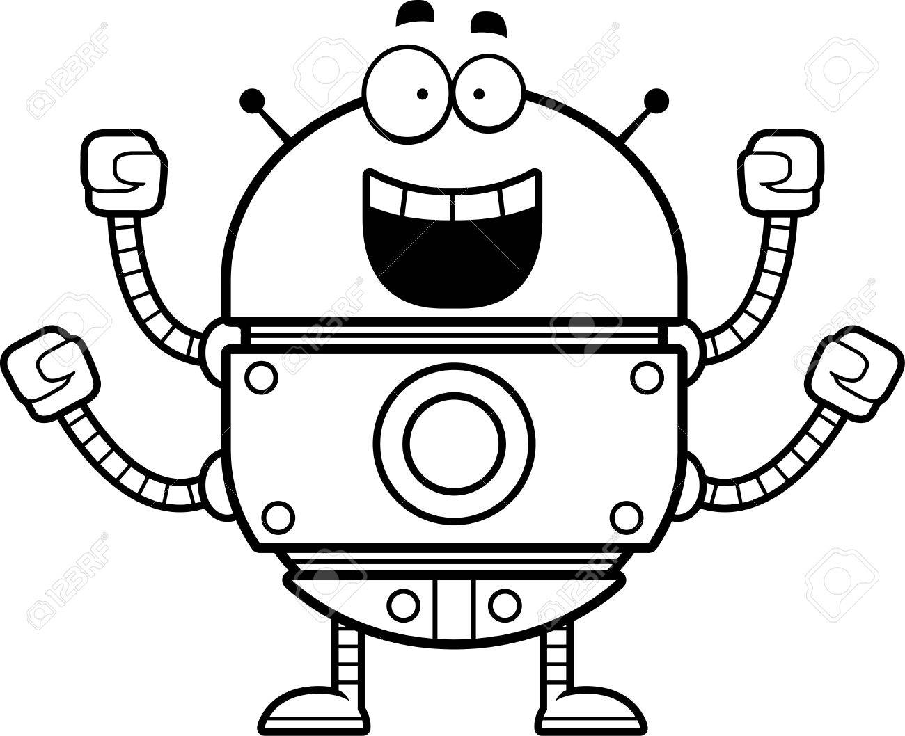 成功を祝う金のロボットの漫画イラスト のイラスト素材 ベクタ Image