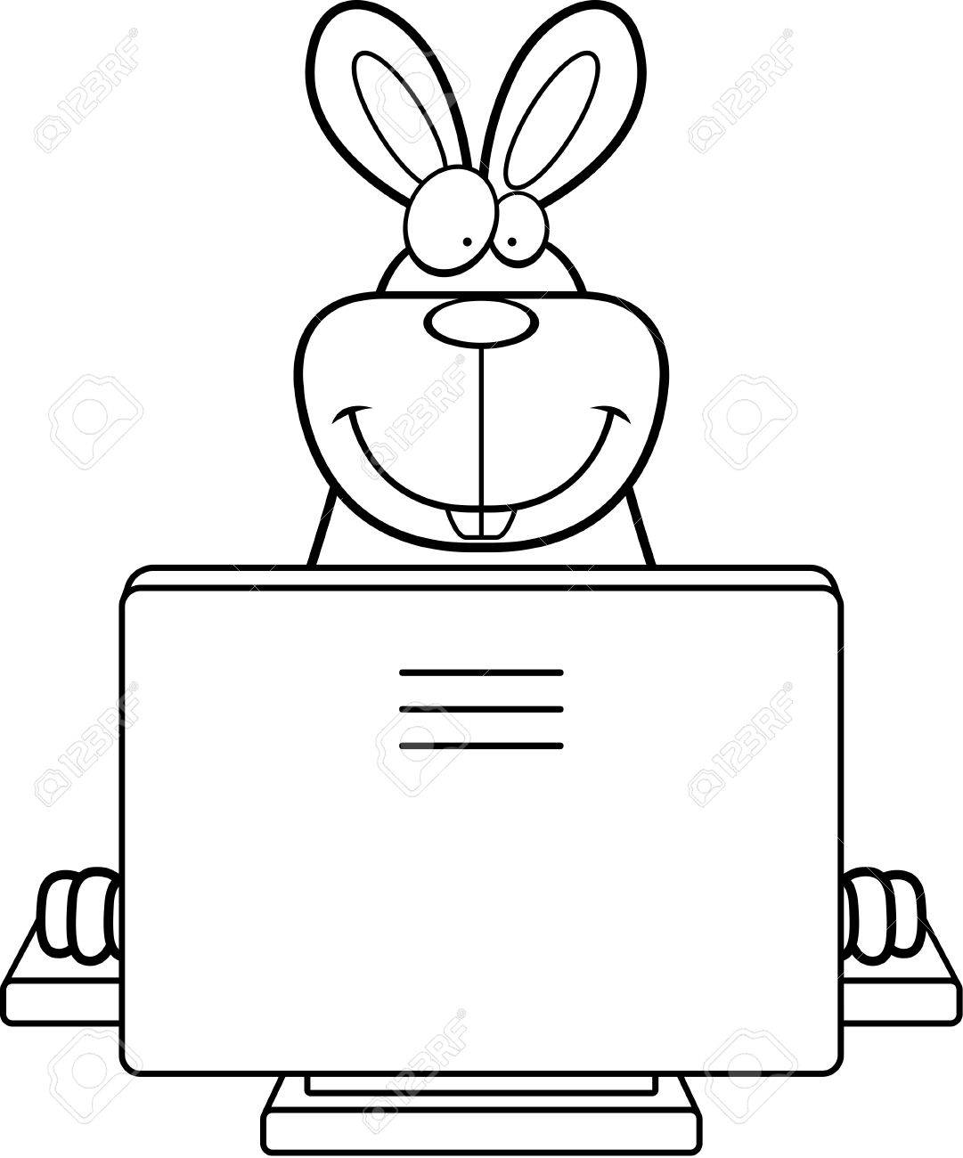 Un Lapin De Dessin Animé Heureux Avec Un Ordinateur