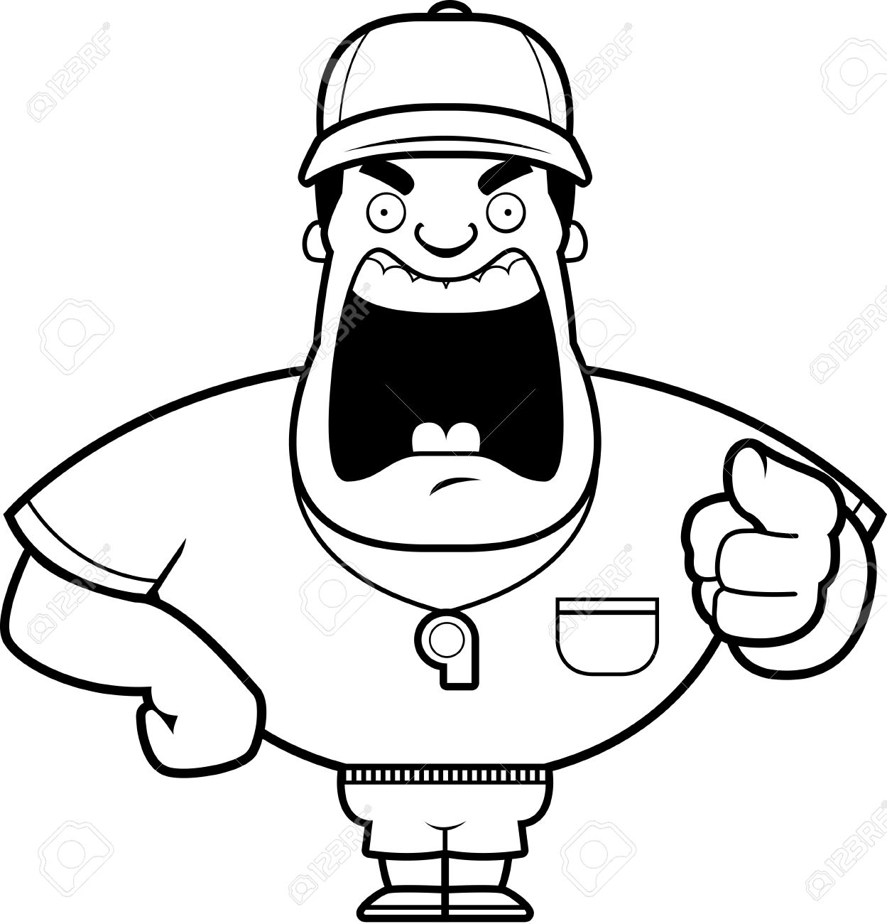 怒っている漫画コーチ叫んでいると指摘します のイラスト素材 ベクタ Image