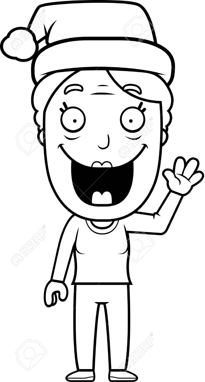 サンタ帽子をかぶった女性の漫画イラスト のイラスト素材 ベクタ Image 43373590