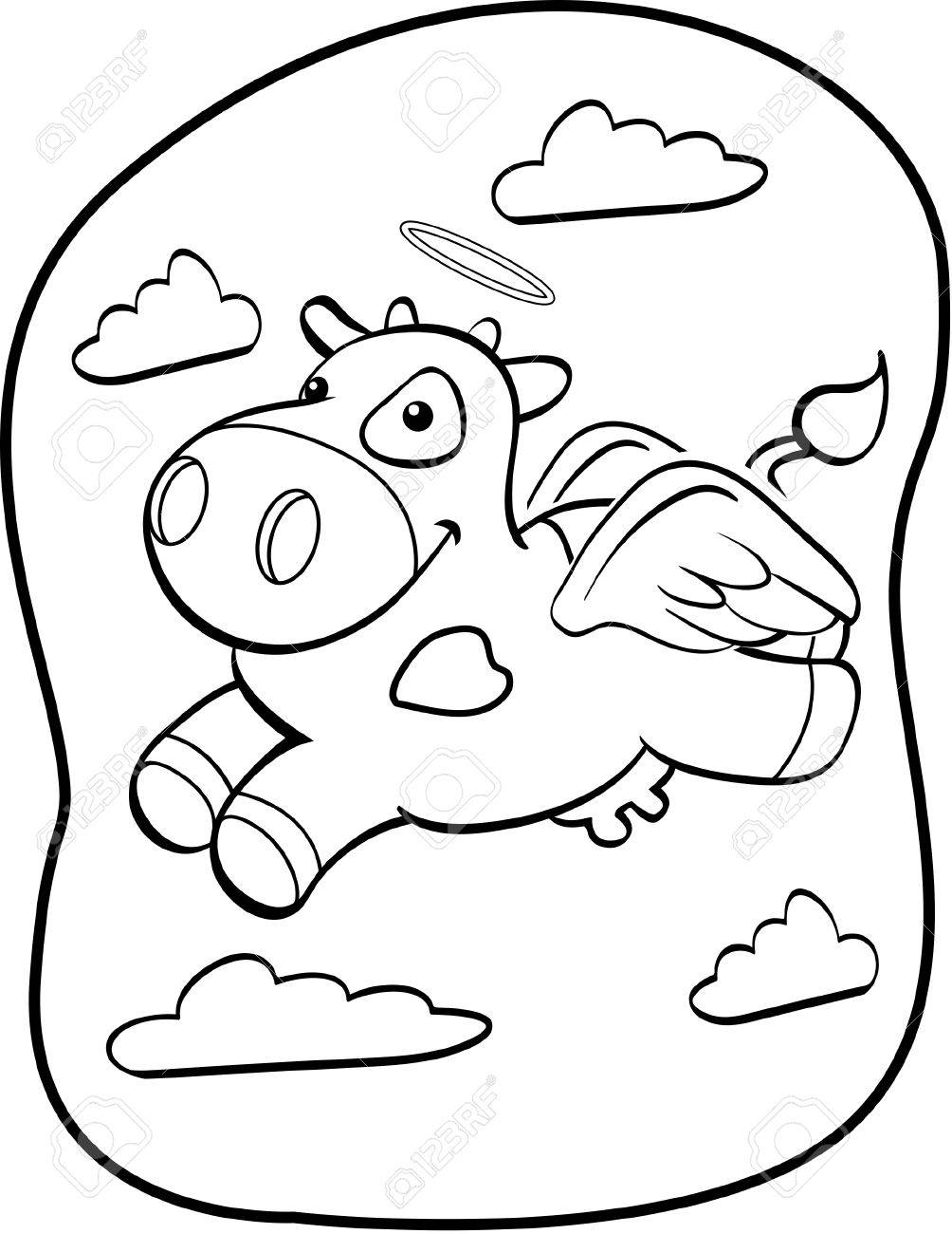 Ein Glucklich Cartoon Heilige Kuh Fliegen Mit Einem Heiligenschein Und Flugeln Lizenzfrei Nutzbare Vektorgrafiken Clip Arts Illustrationen Image 43373610