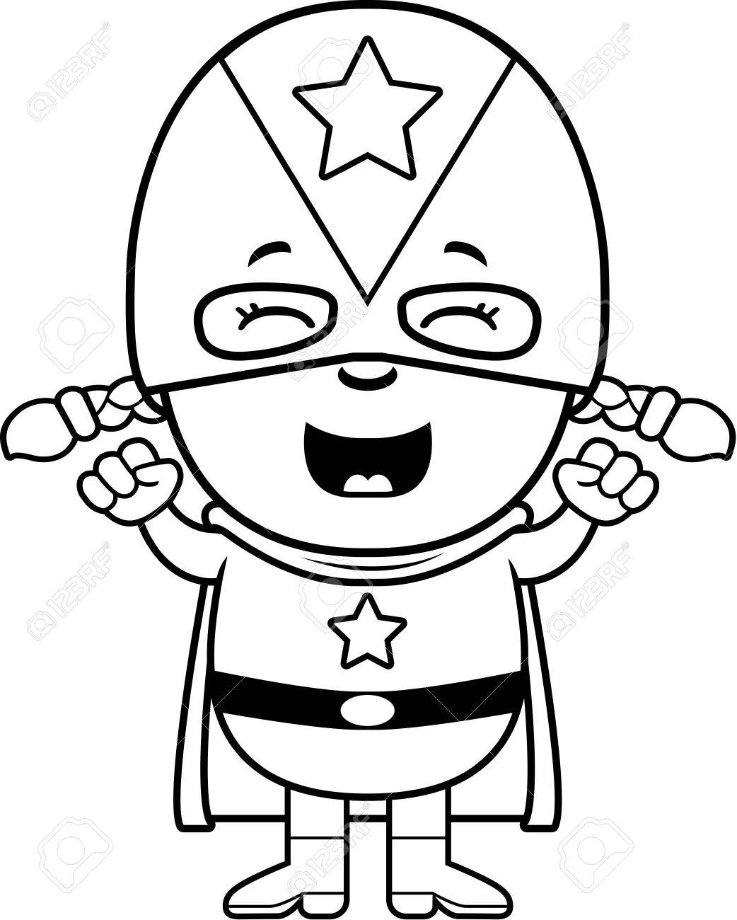 興奮して見ている女の子のスーパー ヒーローの漫画イラスト のイラスト素材 ベクタ Image