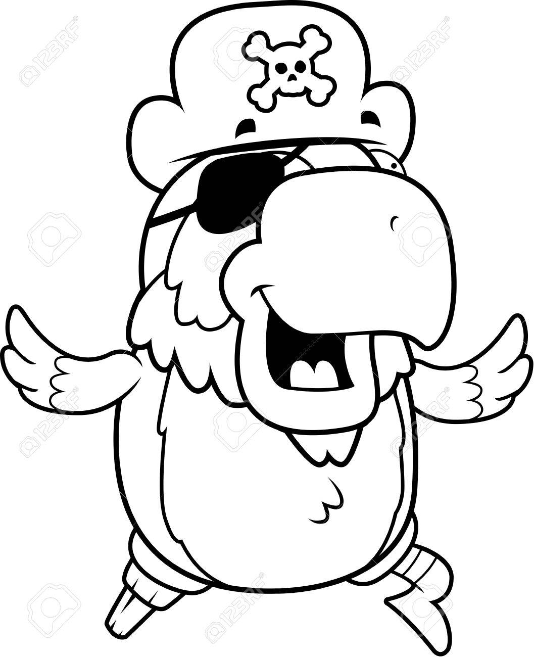 a happy cartoon pirate parrot running and smiling royalty free