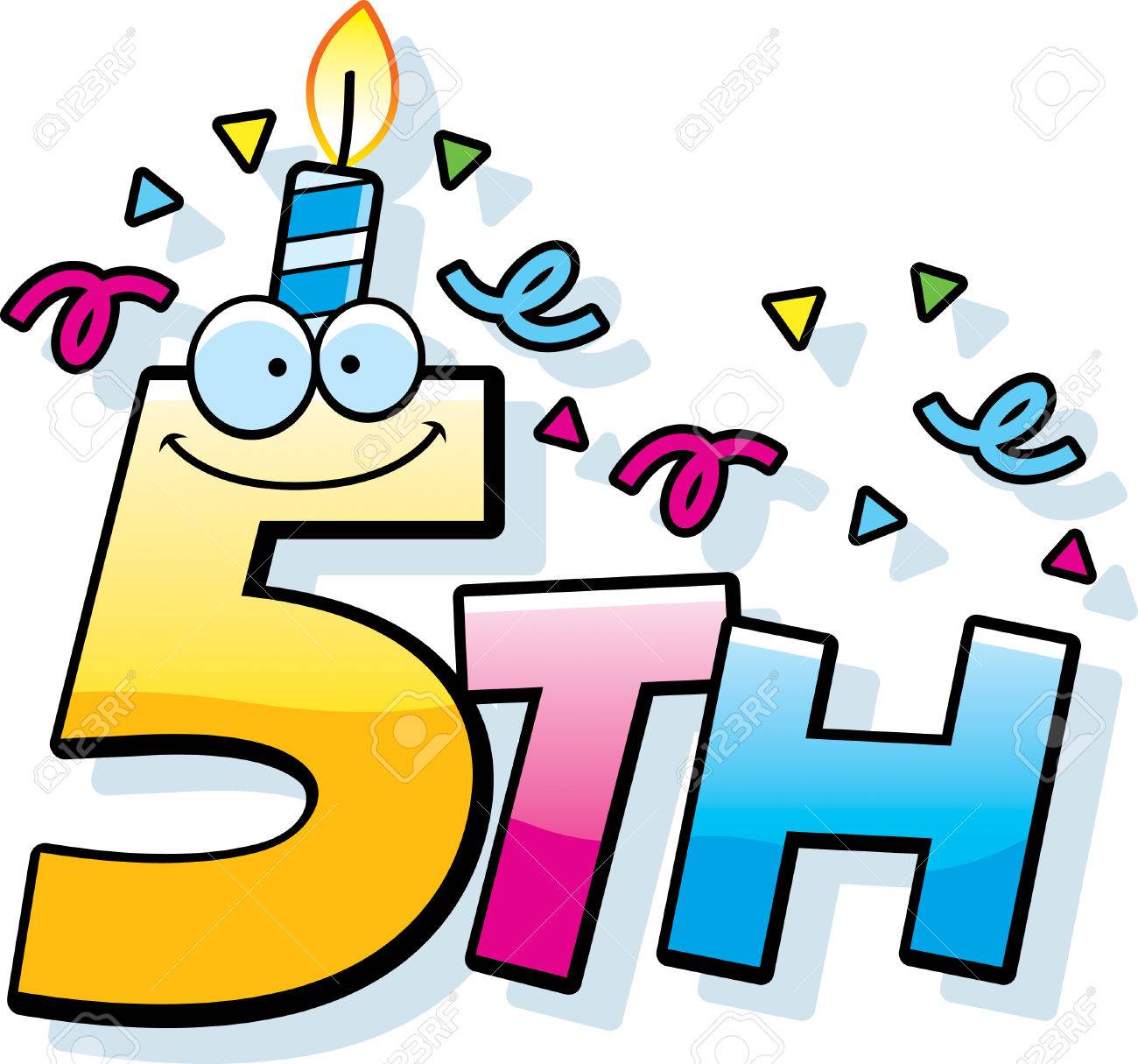 Vettoriale Un Fumetto Illustrazione Del 5 Testo Con Una Candela Di Compleanno E Coriandoli Image