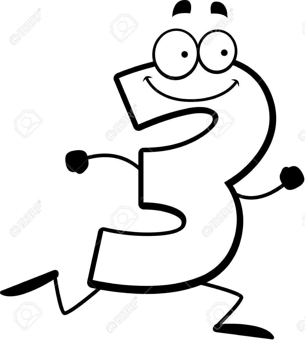 A 漫画イラスト数の 3 つを実行して 笑みを浮かべてします のイラスト素材 ベクタ Image