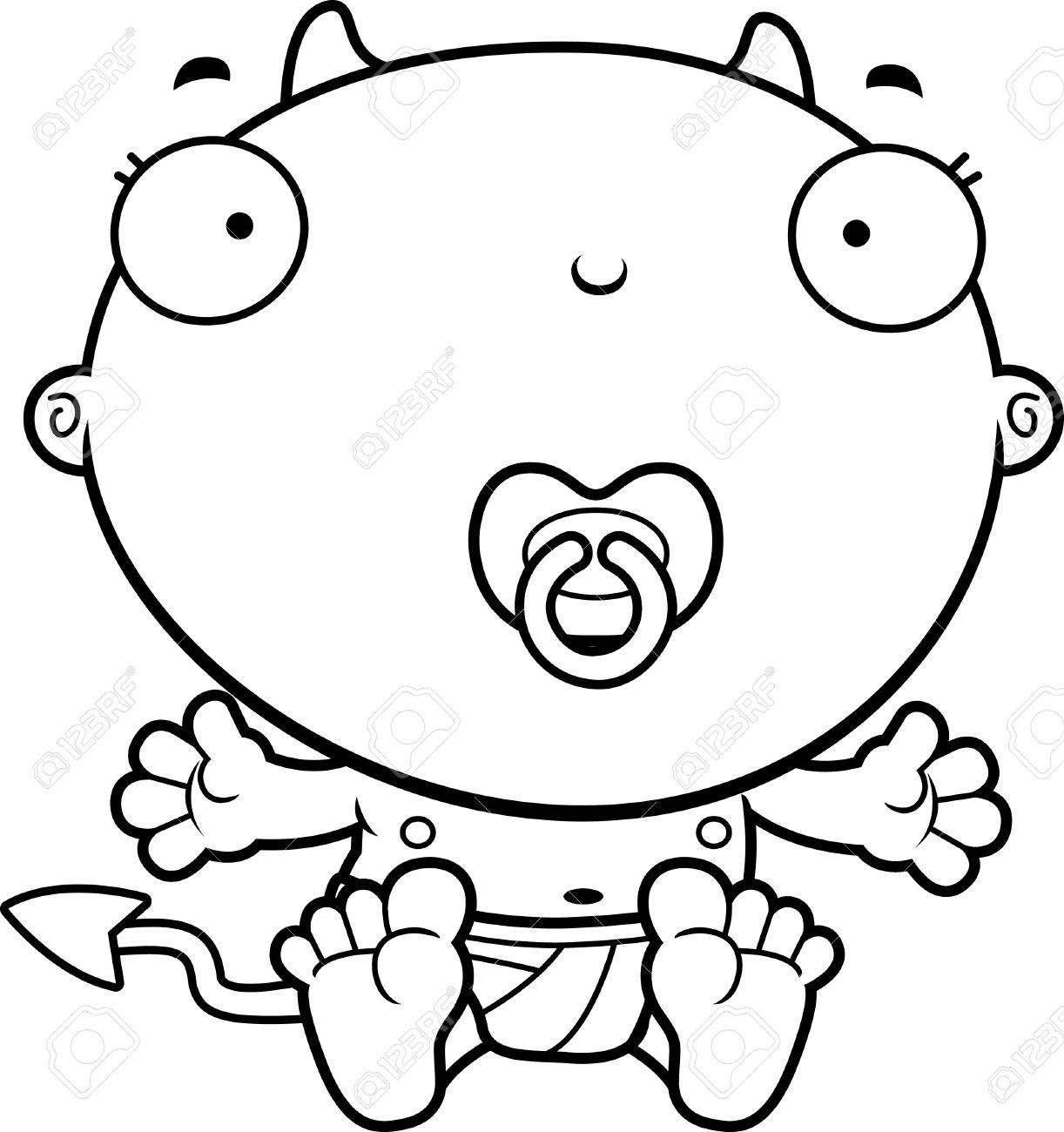 おしゃぶりを赤ちゃんの悪魔の漫画イラスト のイラスト素材 ベクタ Image