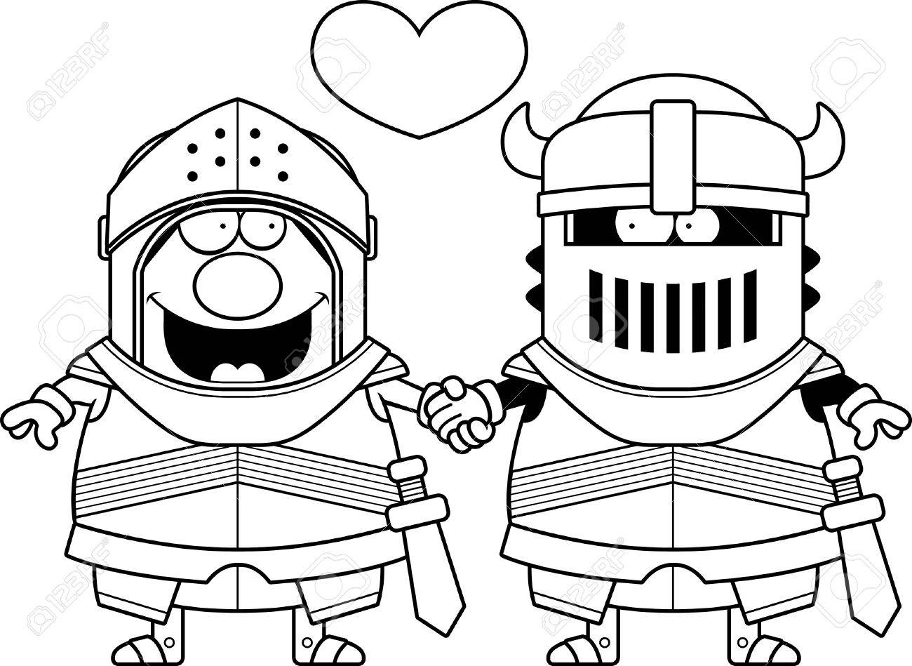 漫画イラストの手を繋いでいる二人のゲイの騎士と恋 のイラスト素材 ベクタ Image