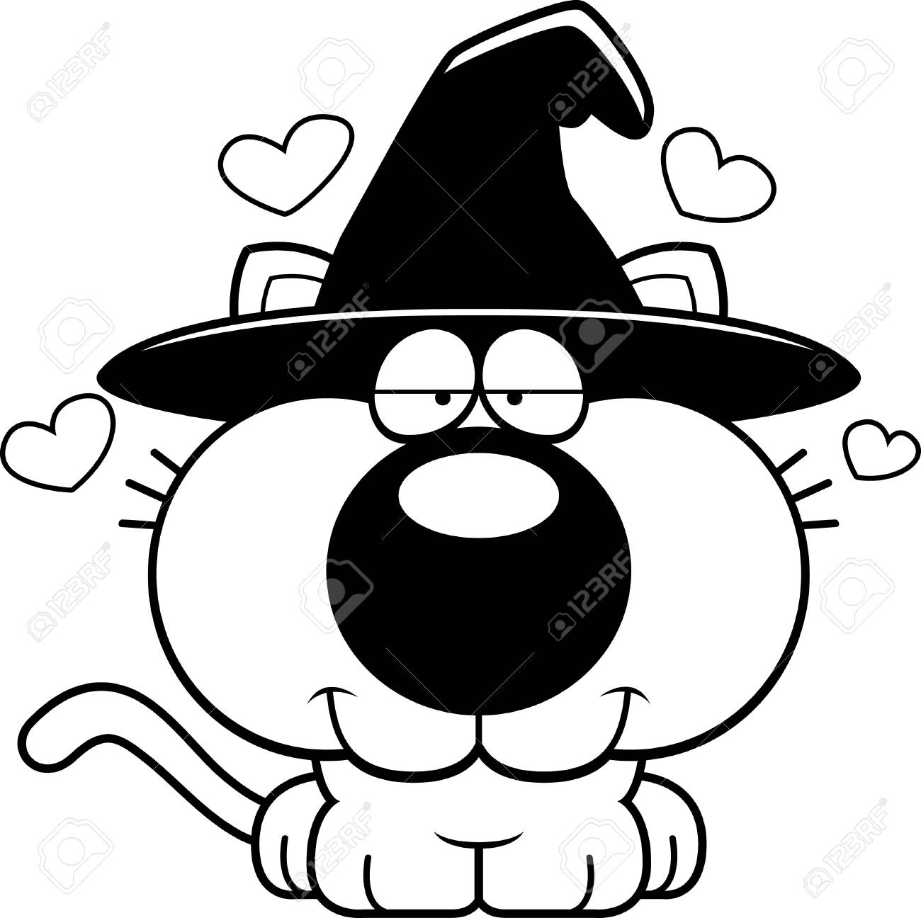 Une Illustration De Dessin Animé Dun Chat Dans Un Chapeau De Sorcière Avec Une Expression Amoureuse