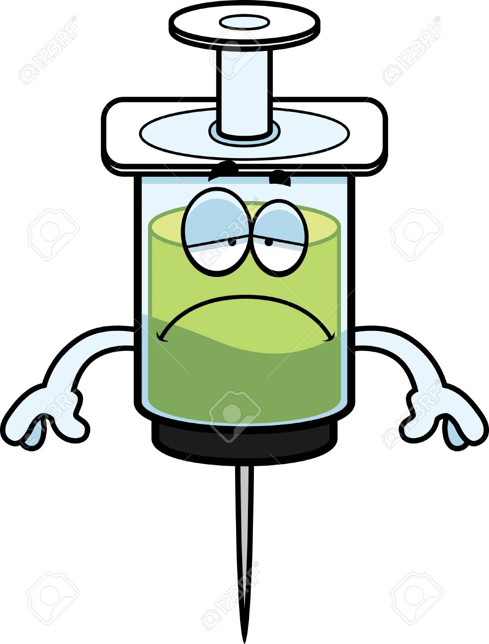 悲しげな顔つきシリンジの漫画イラスト のイラスト素材 ベクタ Image