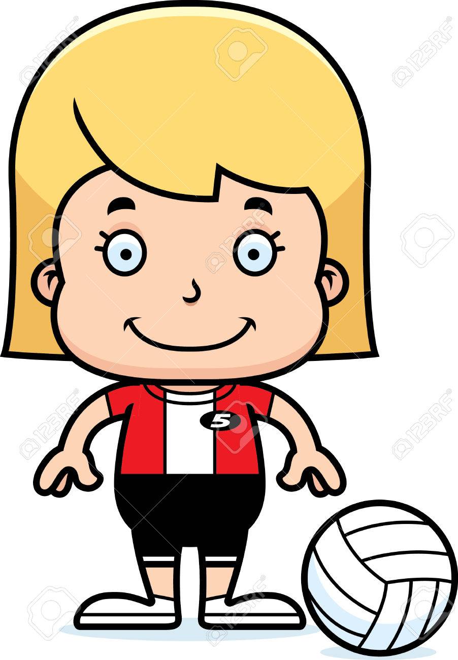 笑みを浮かべて 漫画バレーボール プレーヤー少女 のイラスト素材 ベクタ Image