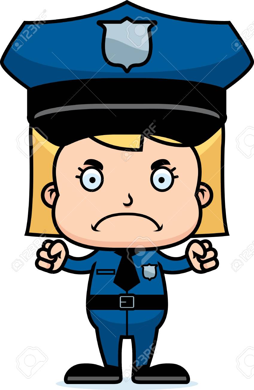 眉根を寄せた漫画警察官の女の子 のイラスト素材 ベクタ Image