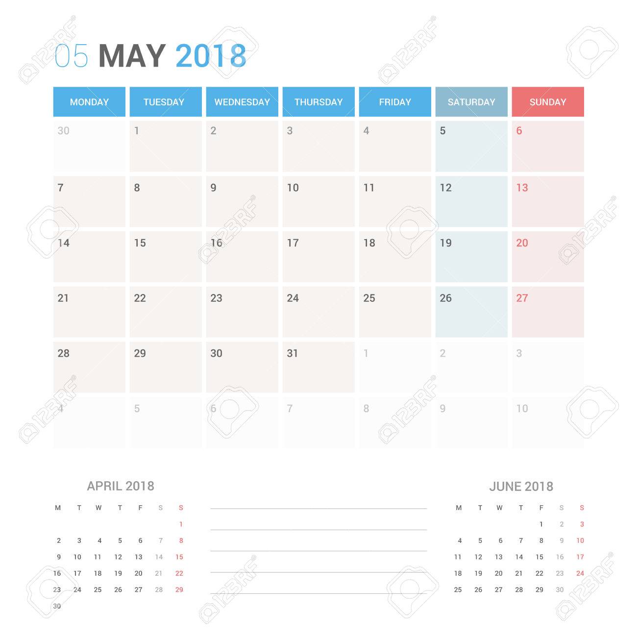 カレンダー プランナーが 18 ベクター デザイン テンプレート固定 月曜始まり のイラスト素材 ベクタ Image