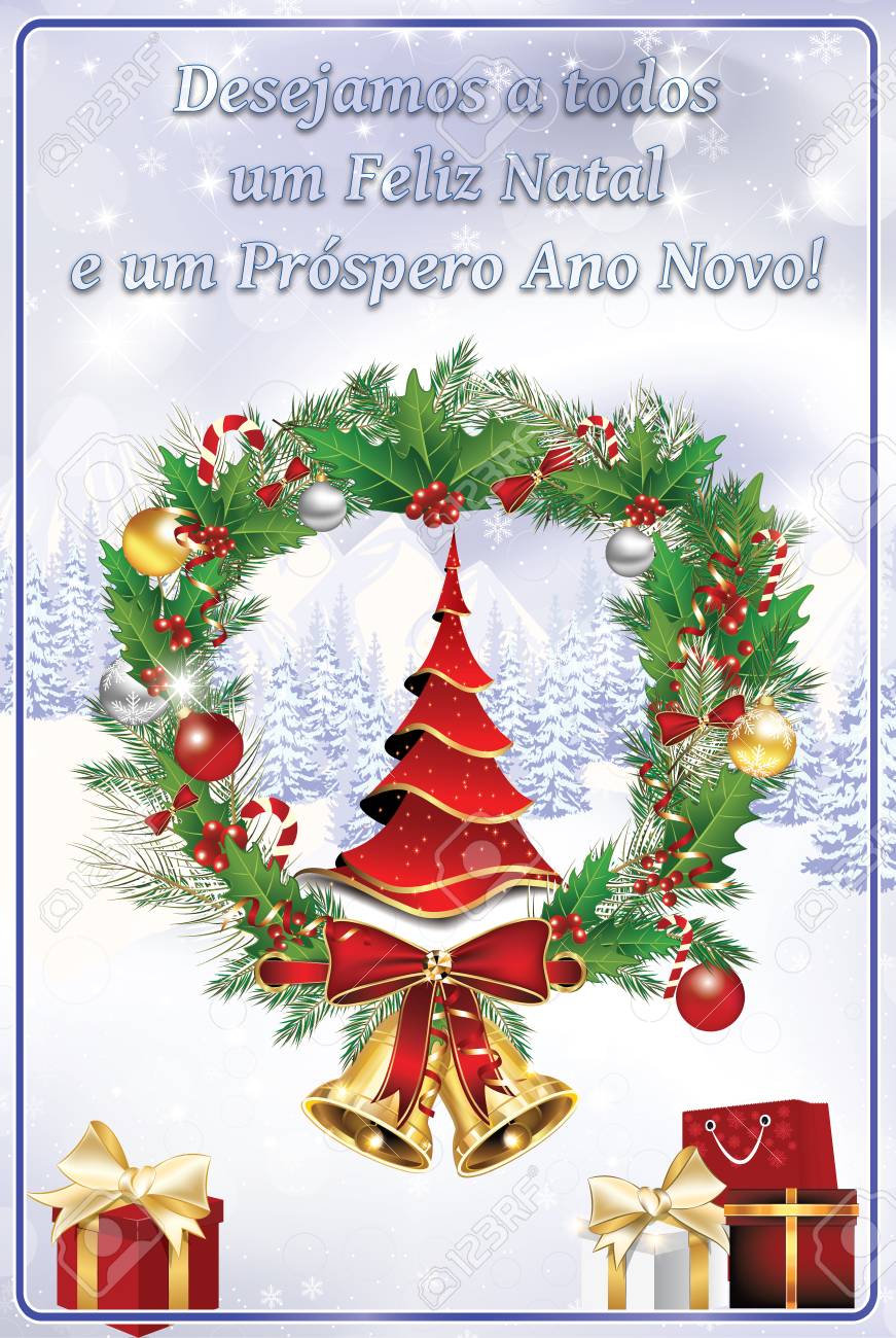 Klassische Portugiesische Grusse Der Jahreszeit Wir Wunschen Ihnen Frohe Weihnachten Und Ein Gutes Neues Jahr Desejamos A Todos Um Feliz Natal E Um Prospero Ano Novo Druckbare Grusskarte Mit Weihnachtsbaum Geschenke Lizenzfreie Klassische Portugiesische Grusse Der Jahreszeit Wir Wunschen Ihnen Frohe Weihnachten Und Ein Gutes Neues Jahr Desejamos A Todos Um Feliz Natal E Um Prospero Ano Novo Druckbare Grusskarte Mit Weihnachtsbaum Geschenke Lizenzfreie