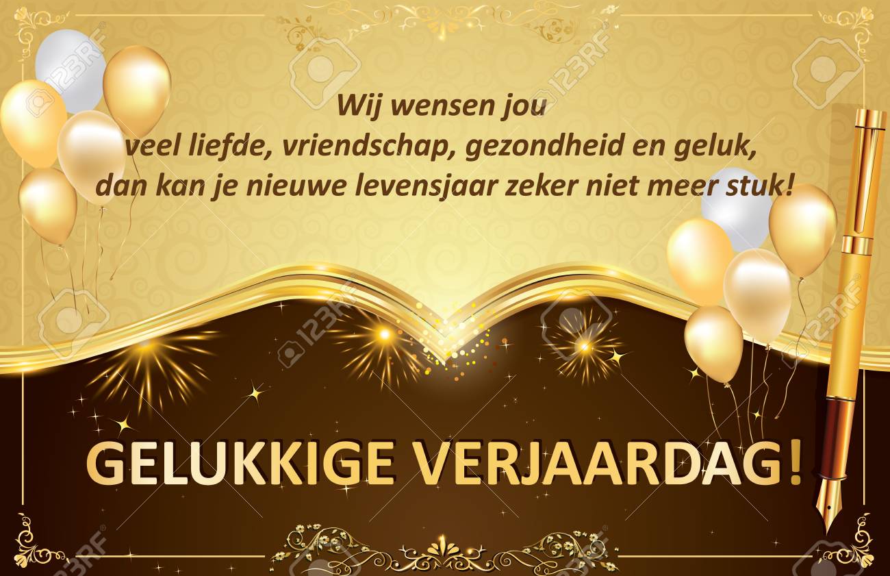 Niederlandische Geburtstagsgrusskarte Fur Freunde Kollegen Und Chef Wir Wunschen Ihnen Liebe Freundschaft Gesundheit Und Gluck In Dem Jahr Das Kommt Alles Gute Zum Geburtstag Druckfarben Verwendet Standardgrosse Fur Eine Postkarte Lizenzfreie Fotos