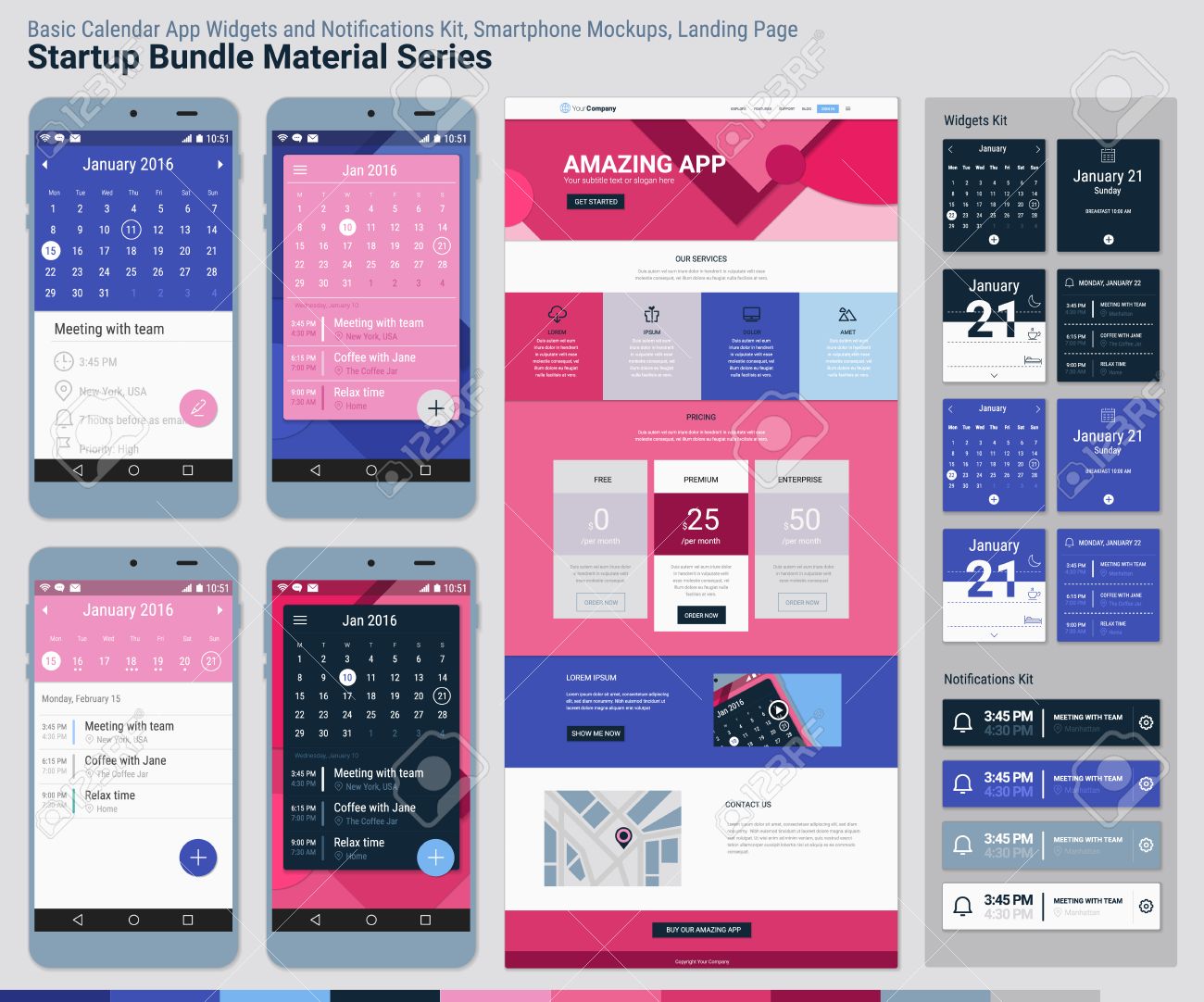 Download Material Design Responsive Pixel Perfect Ui Mobile Calendar App Royalty Free Cliparts Vectors And Stock Illustration Image 55380692