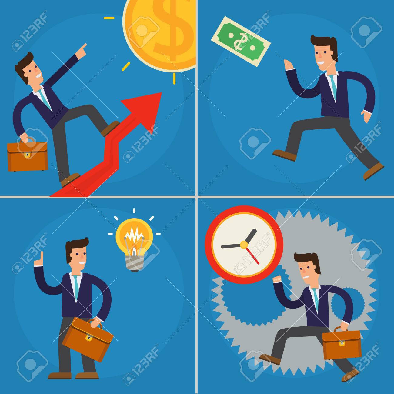 漫画の 4 つのイラスト文字成功した実業家 のイラスト素材 ベクタ Image