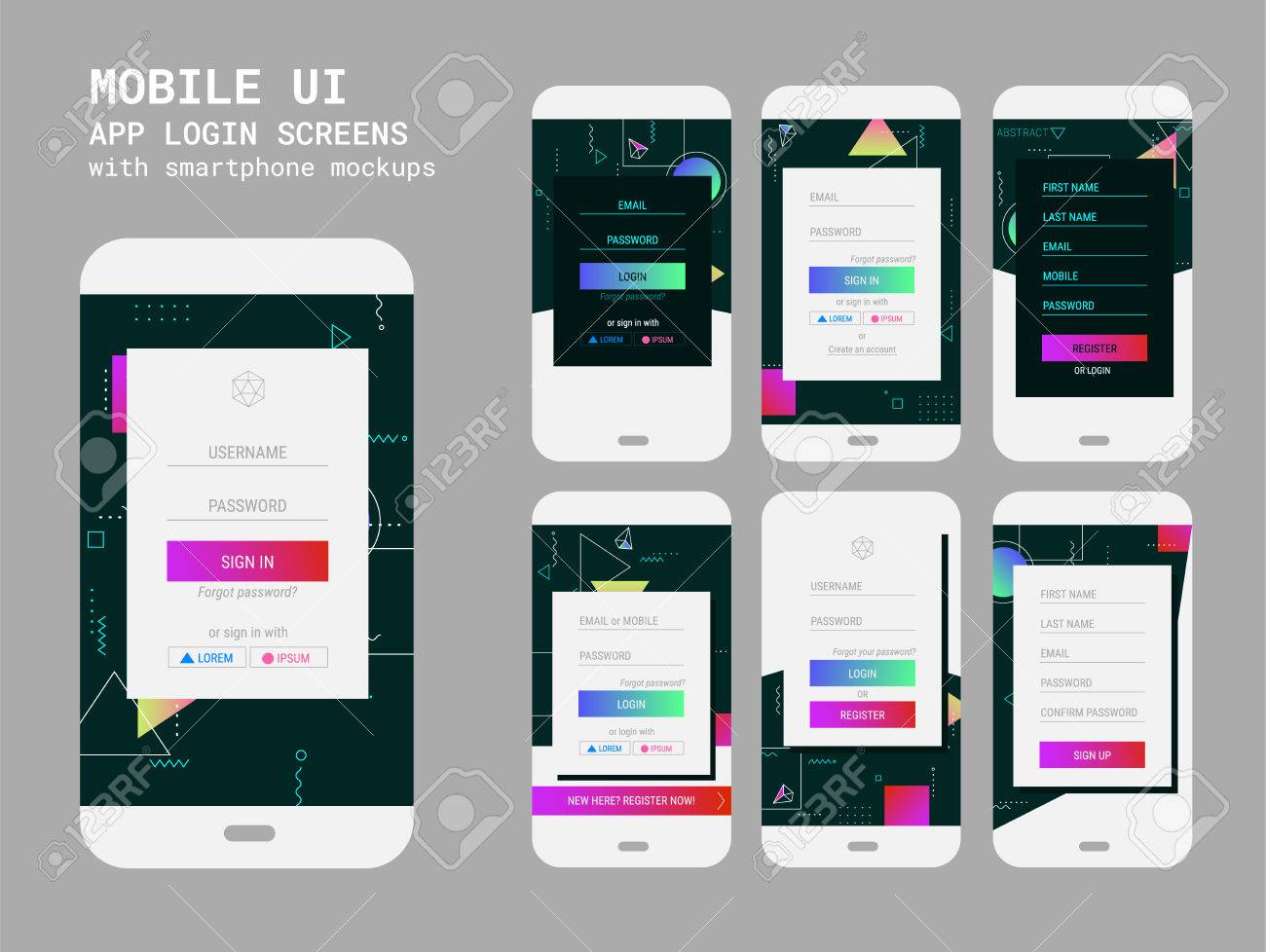 abstract geometric ui sign in and sign up screens mockup kit royalty