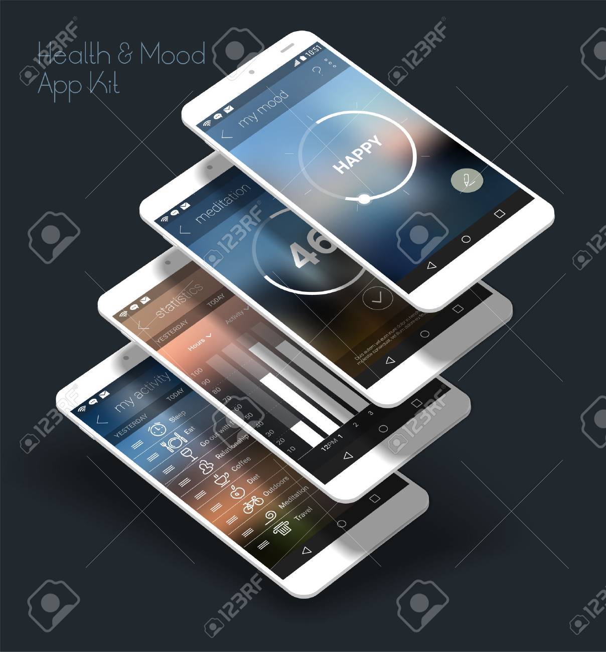 flat design responsive health and mood control ui mobile app