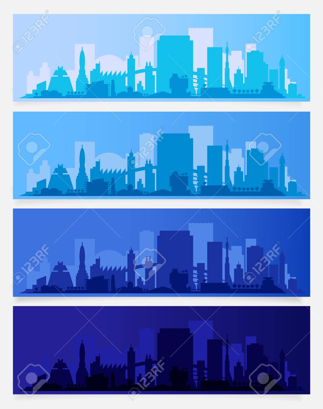 Vector Horizontal City Banners Morning Afternoon Evening And Night Royalty Free Cliparts Vectors And Stock Illustration Image