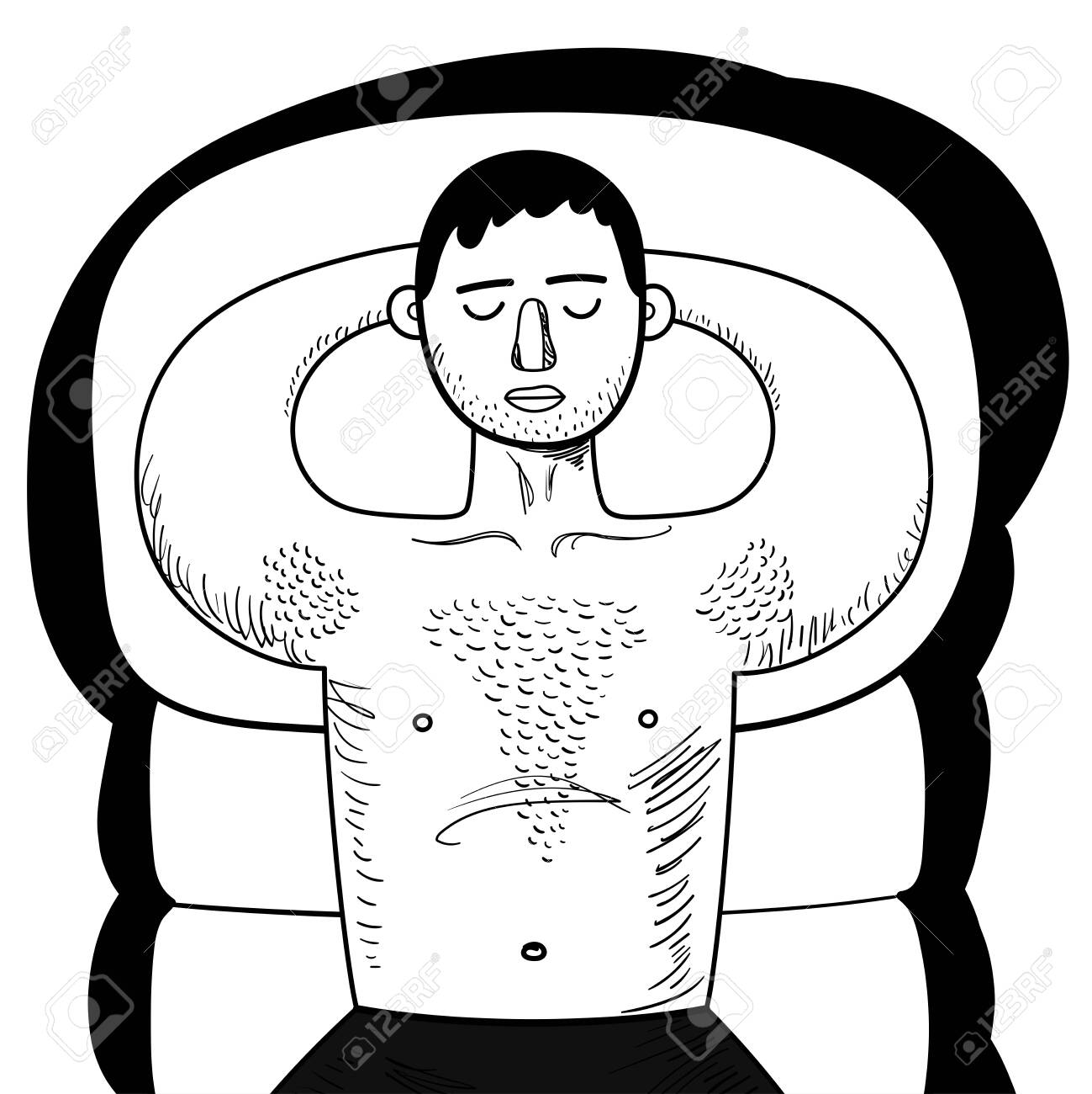 Chubby Guy With Hairy Chest Sunbathes On Inflatable Swimming Royalty Free Cliparts Vectors And Stock Illustration Image 146202526