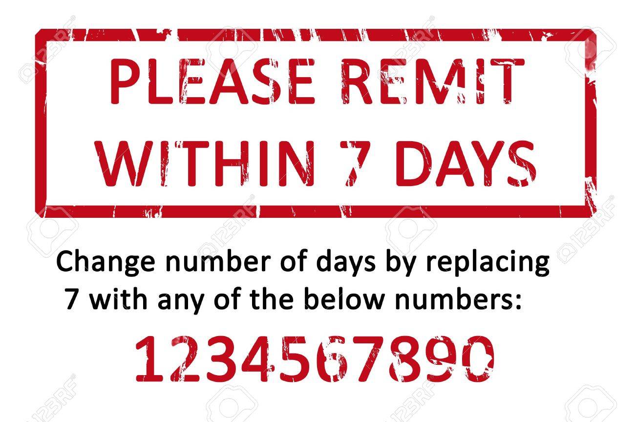 An Office Stamp With The Letters Please Remit Within 7 Days Stock