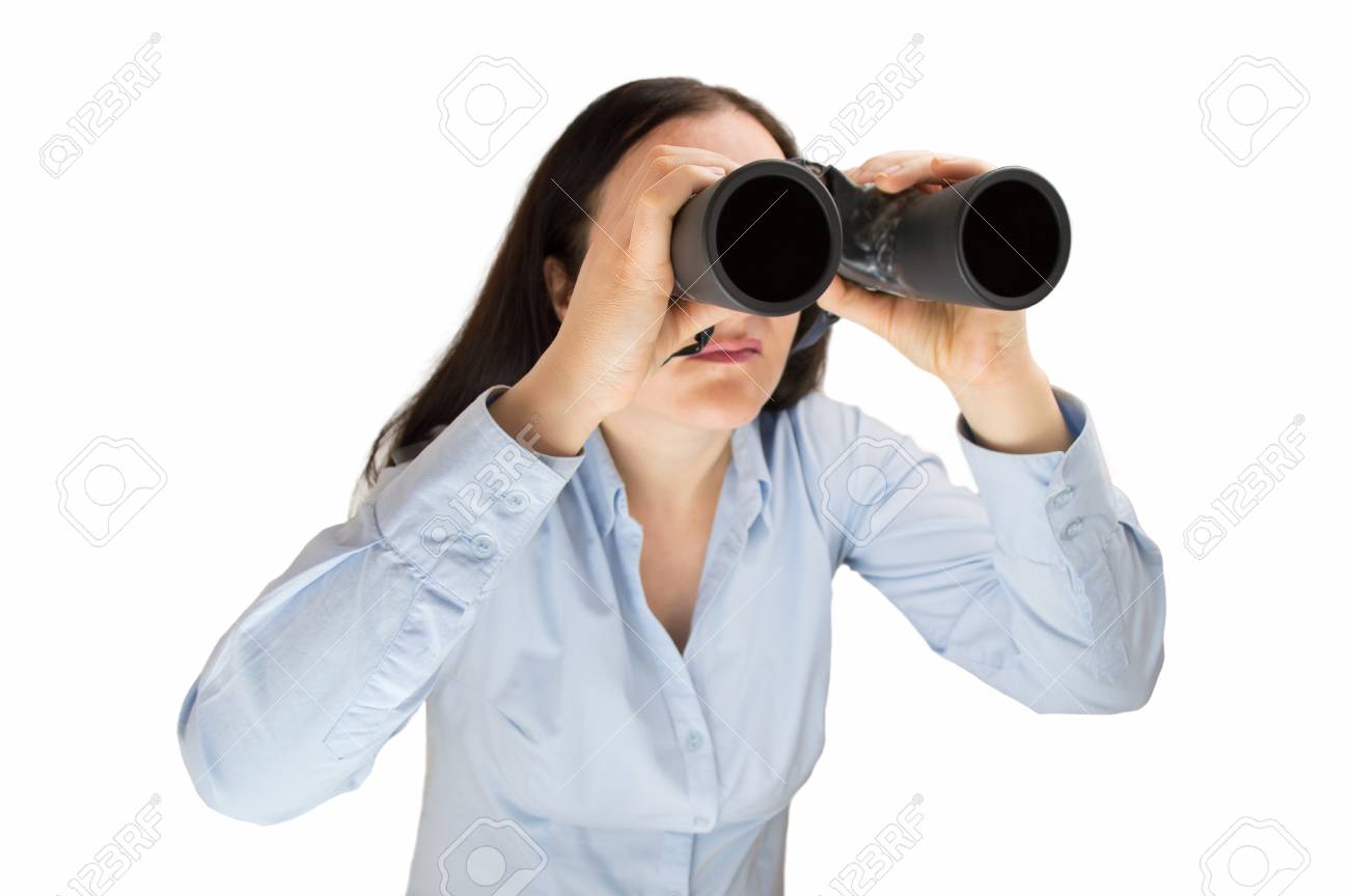 looking with binoculars