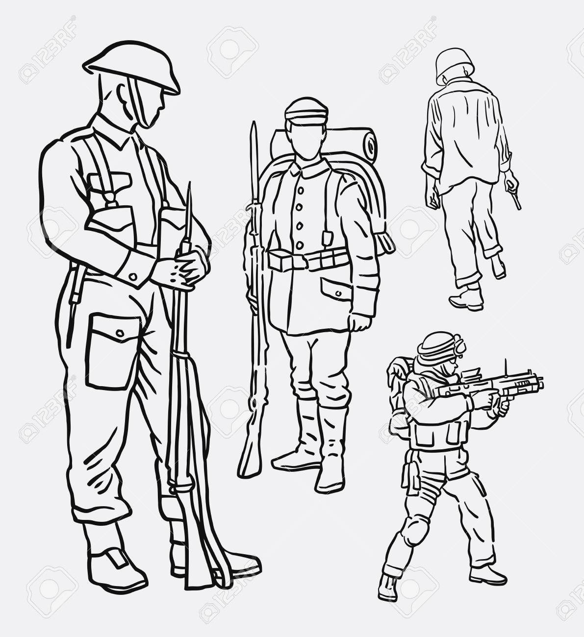 Soldat De Larmée Pose Dessin à Main Daction Bon Usage Pour Le Symbole La Mascotte Le Signe Ou Nimporte Quel Design Que Vous Voulez