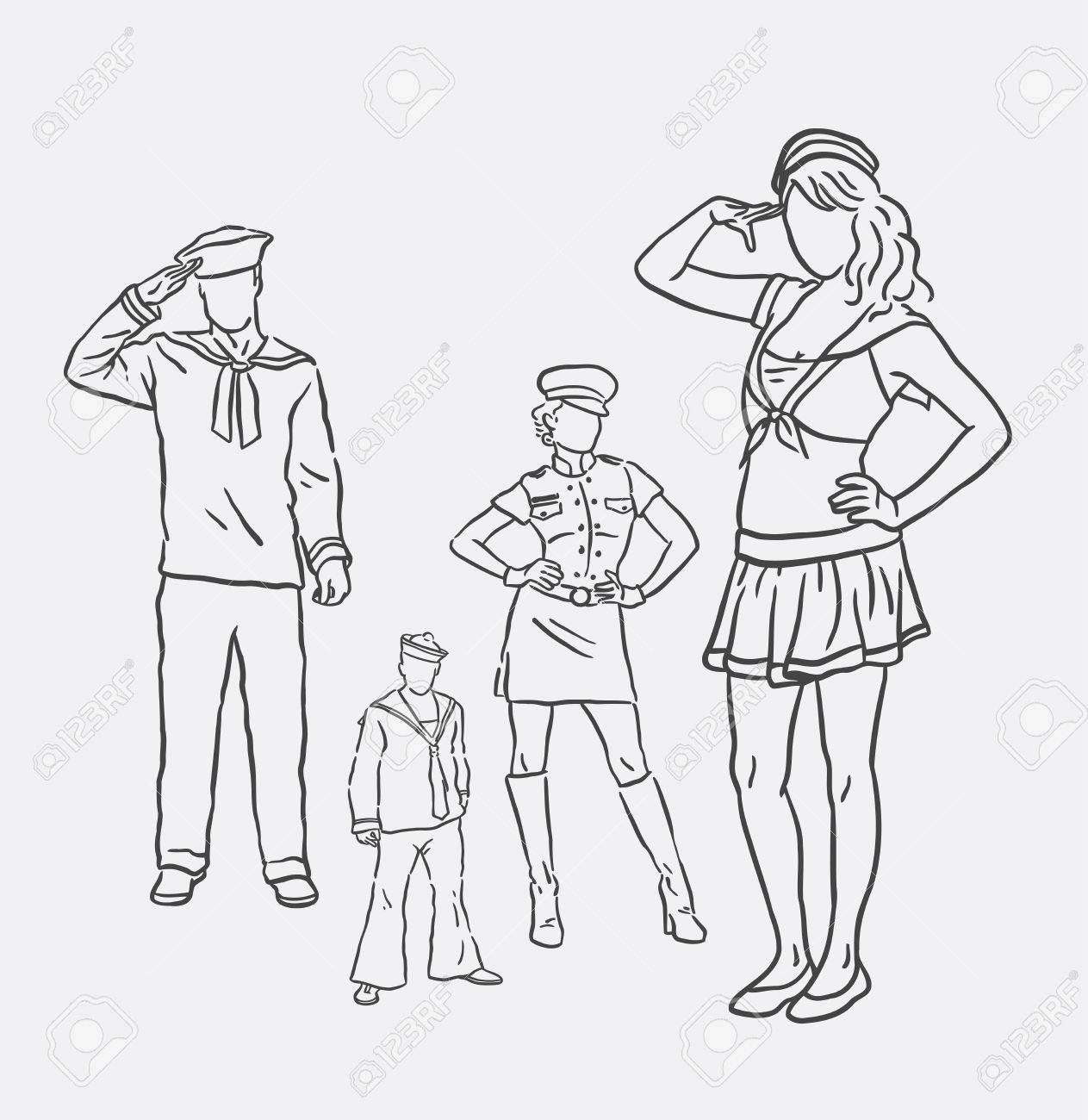 Sailor Costume Male And Female Fashion Hand Drawing Good Use For Symbol Logo Sailor Costume Male And Female Fashion Hand Drawing Good Use For Symbol Logo