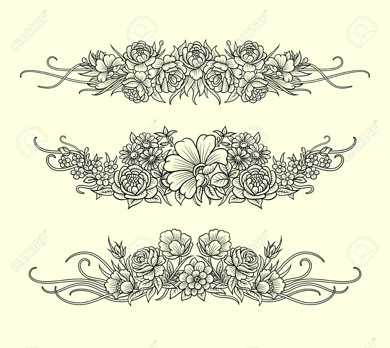Fleurs Et Feuilles Décoration Dornement Ligne Art Dessin Style Bon Usage Pour Symbole élément De Décoration Signe Autocollant Ou Tout Design Que