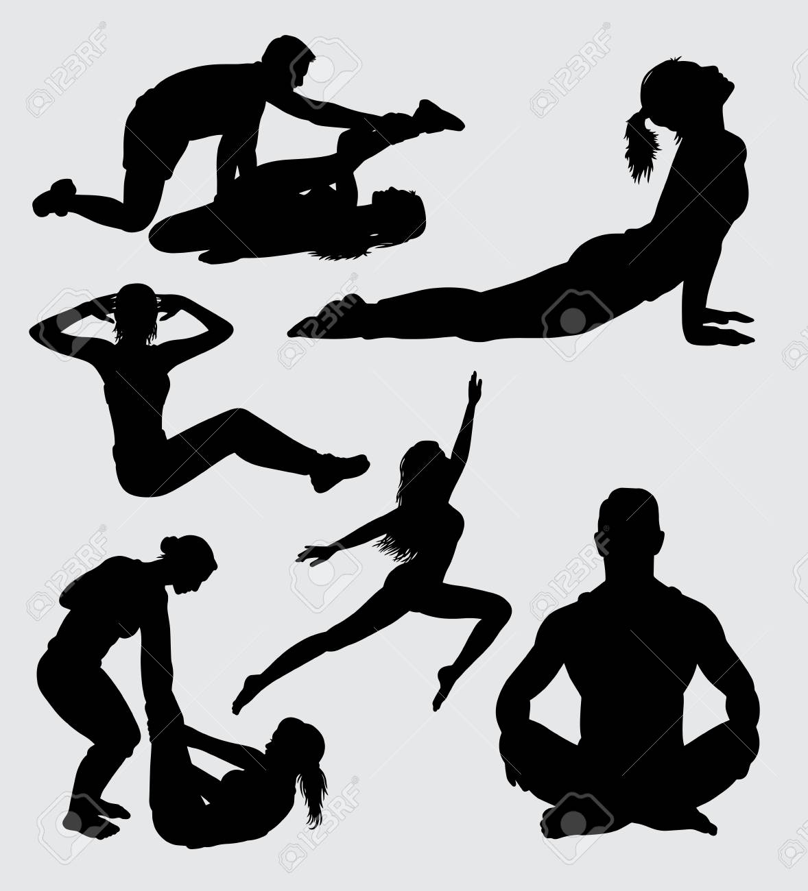 ヨガ フィットネス トレーニング スポーツ シルエット シンボル ロゴ Web アイコン マスコット ステッカーまたは任意のデザインの良い使用のイラスト素材 ベクタ Image