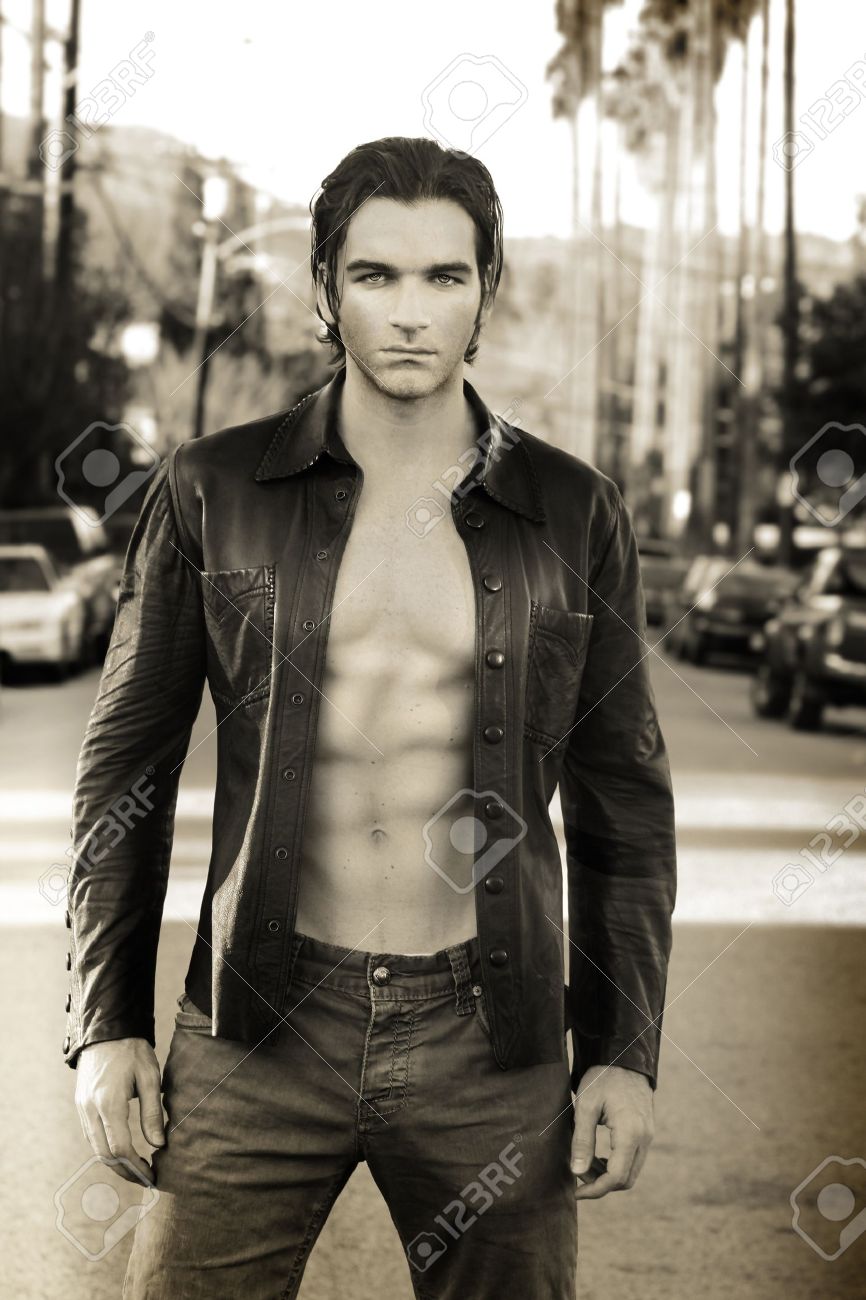 male model leather jacket