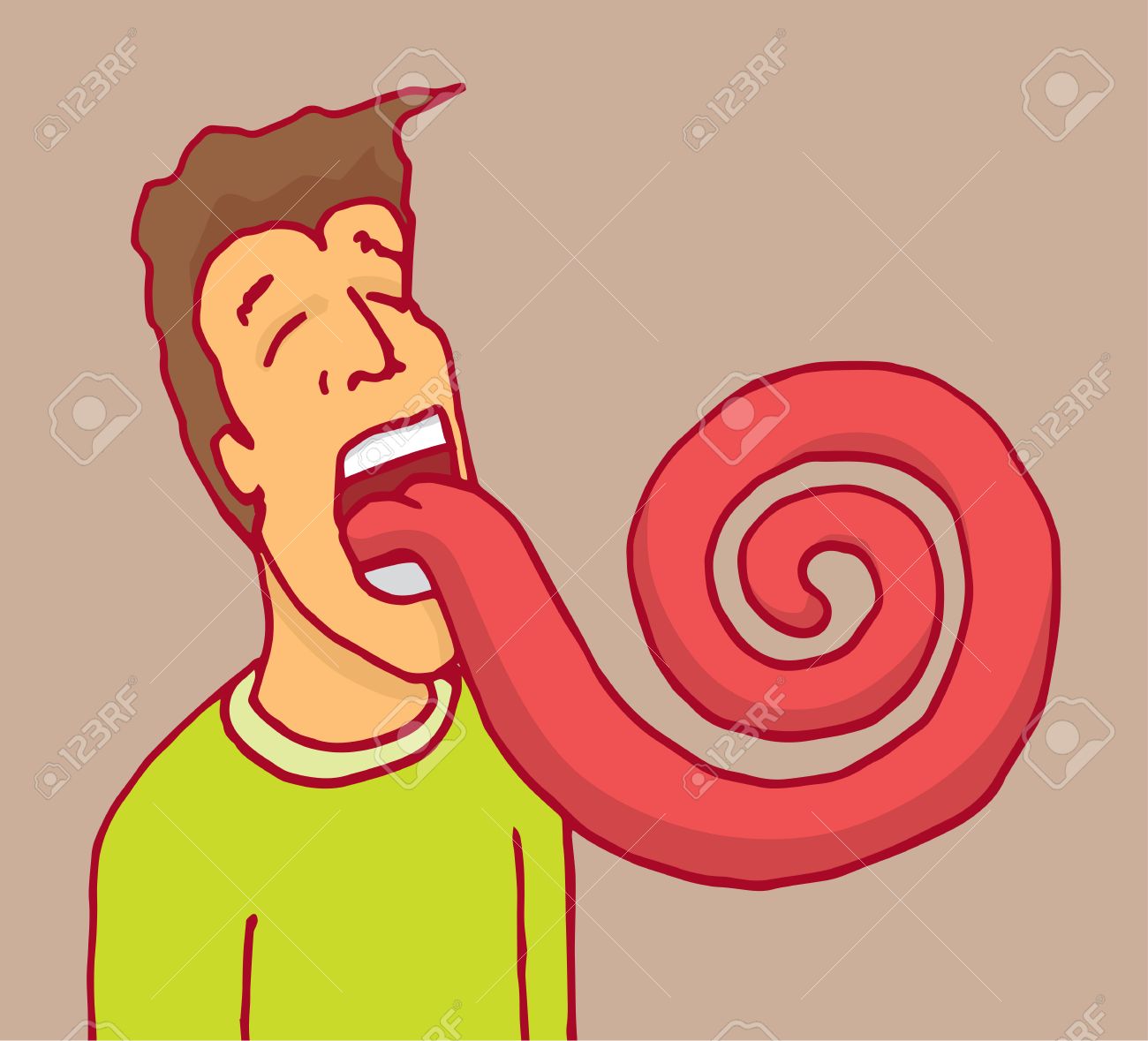 舌を出している巻き毛スパイラル男の漫画イラストのイラスト素材 ベクタ Image