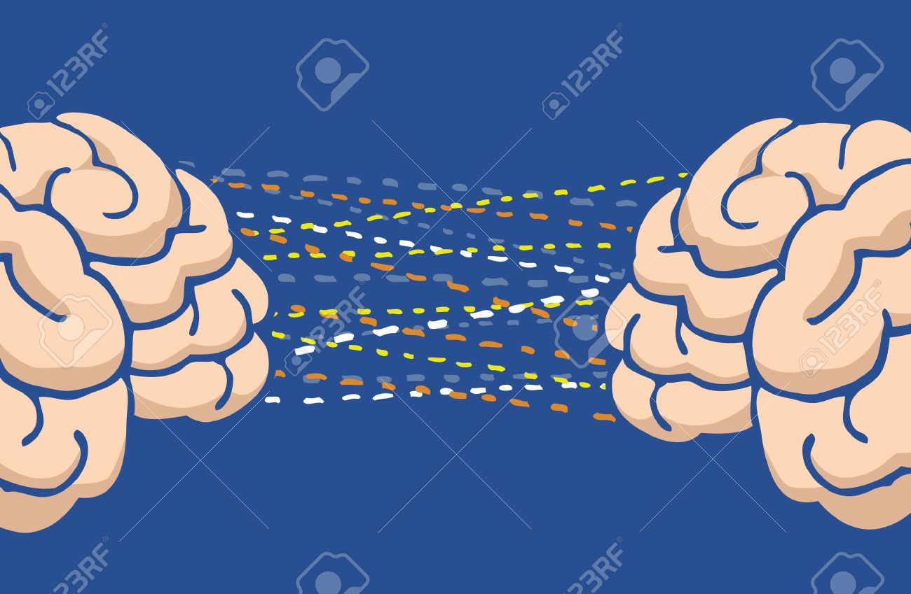 2 つの心 脳コミュニケーションまたは接続の漫画イラストのイラスト素材 ベクタ Image