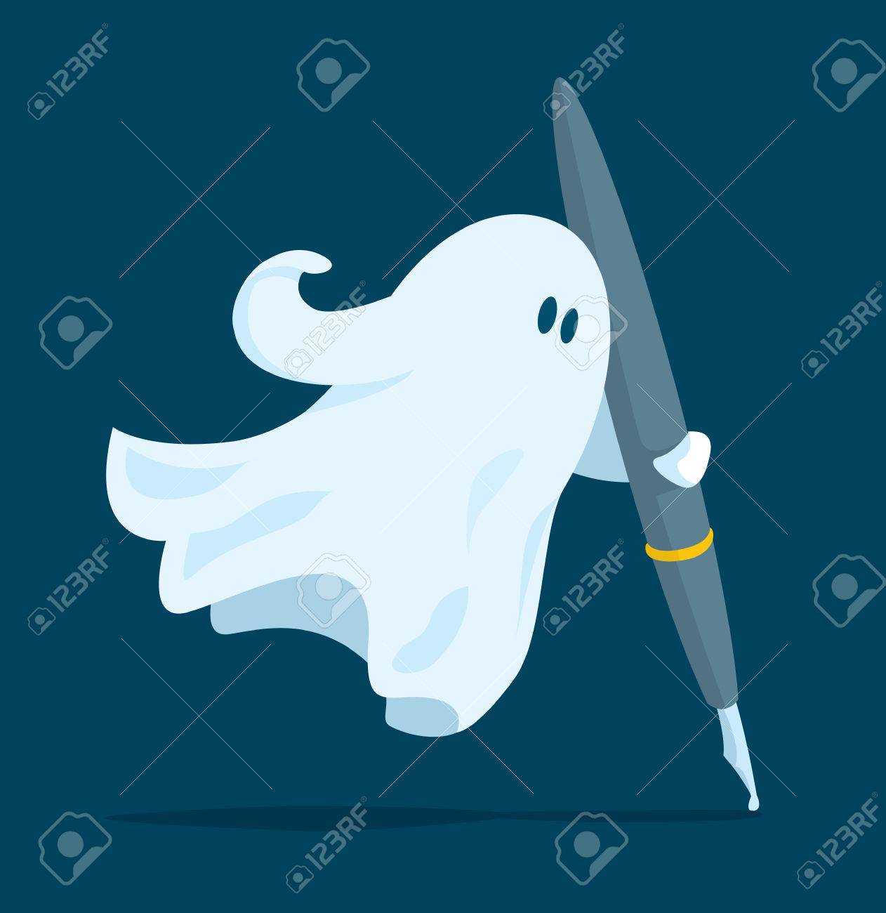 Cartoon illustration of floating ghost writer holding a pen - 81940648 Cartoon illustration of floating ghost writer holding a pen - 81940648