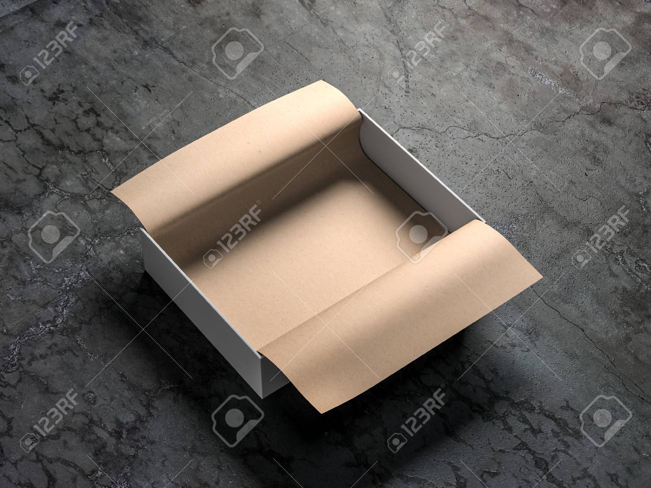 Download White Opened Gift Box Packaging Mockup With Kraft Wrapping Paper Stock Photo Picture And Royalty Free Image Image 113360914