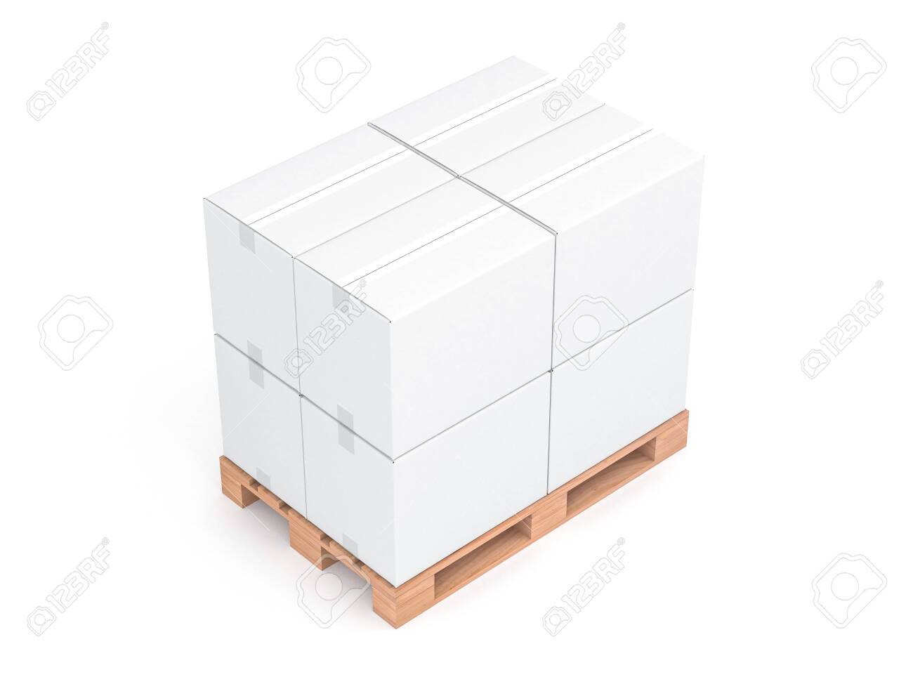 Download White Cardboard Boxes Mockup On Wooden Euro Pallet Isolated On Stock Photo Picture And Royalty Free Image Image 140275388