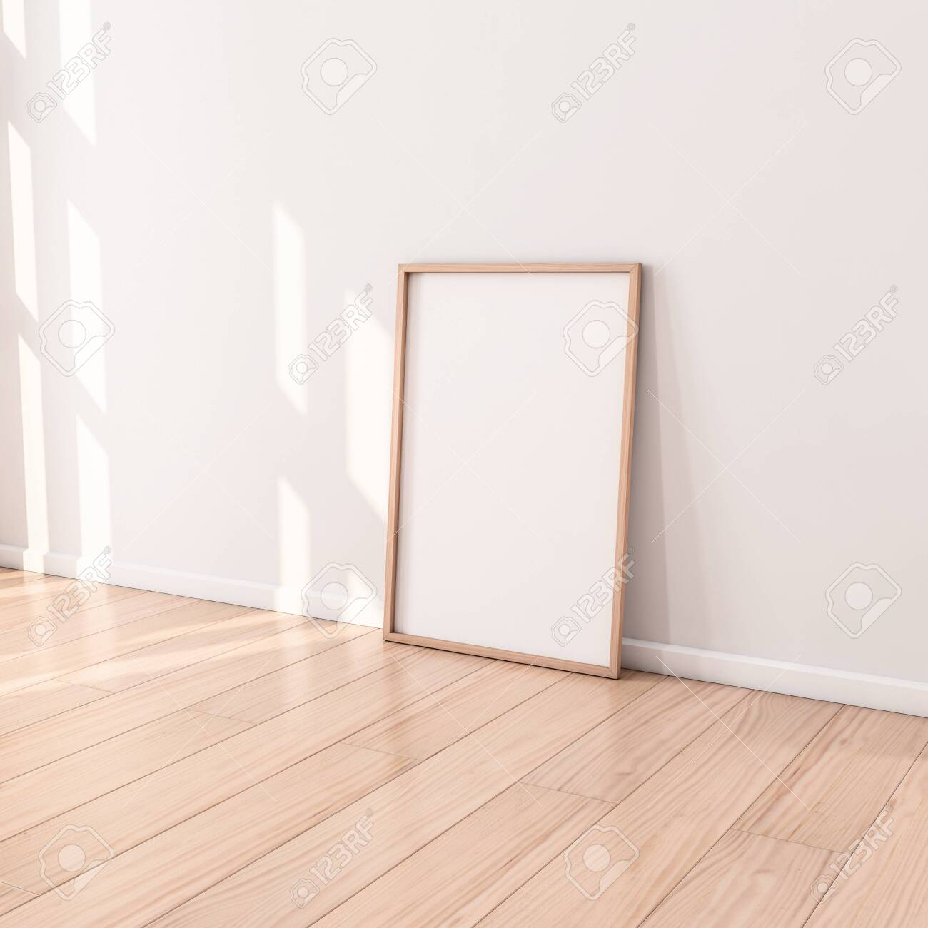 Download Poster With Wooden Frame Mockup Standing On The Floor In Empty Stock Photo Picture And Royalty Free Image Image 140928936