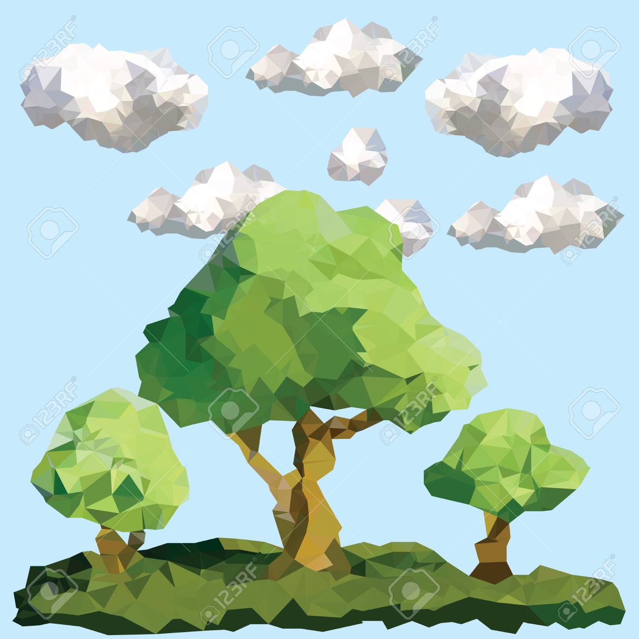 クラウドでフォレストの抽象的なポリゴン木 のイラスト素材 ベクタ Image